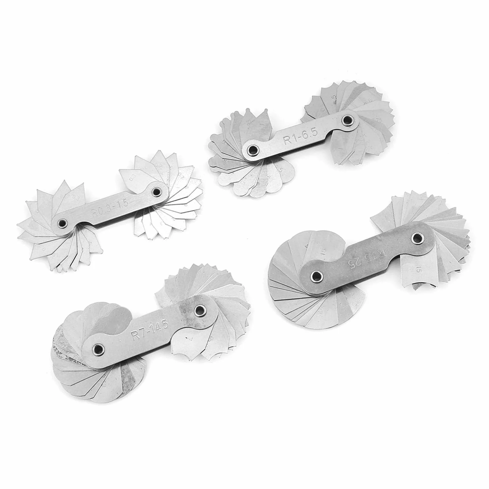 Hyuduo 4Pcs Radio Calibradores Acero Inoxidable Cóncavas Convexos Medidor R0.3-1.5 R1-6.5 R7-14.5 R15-25Mm