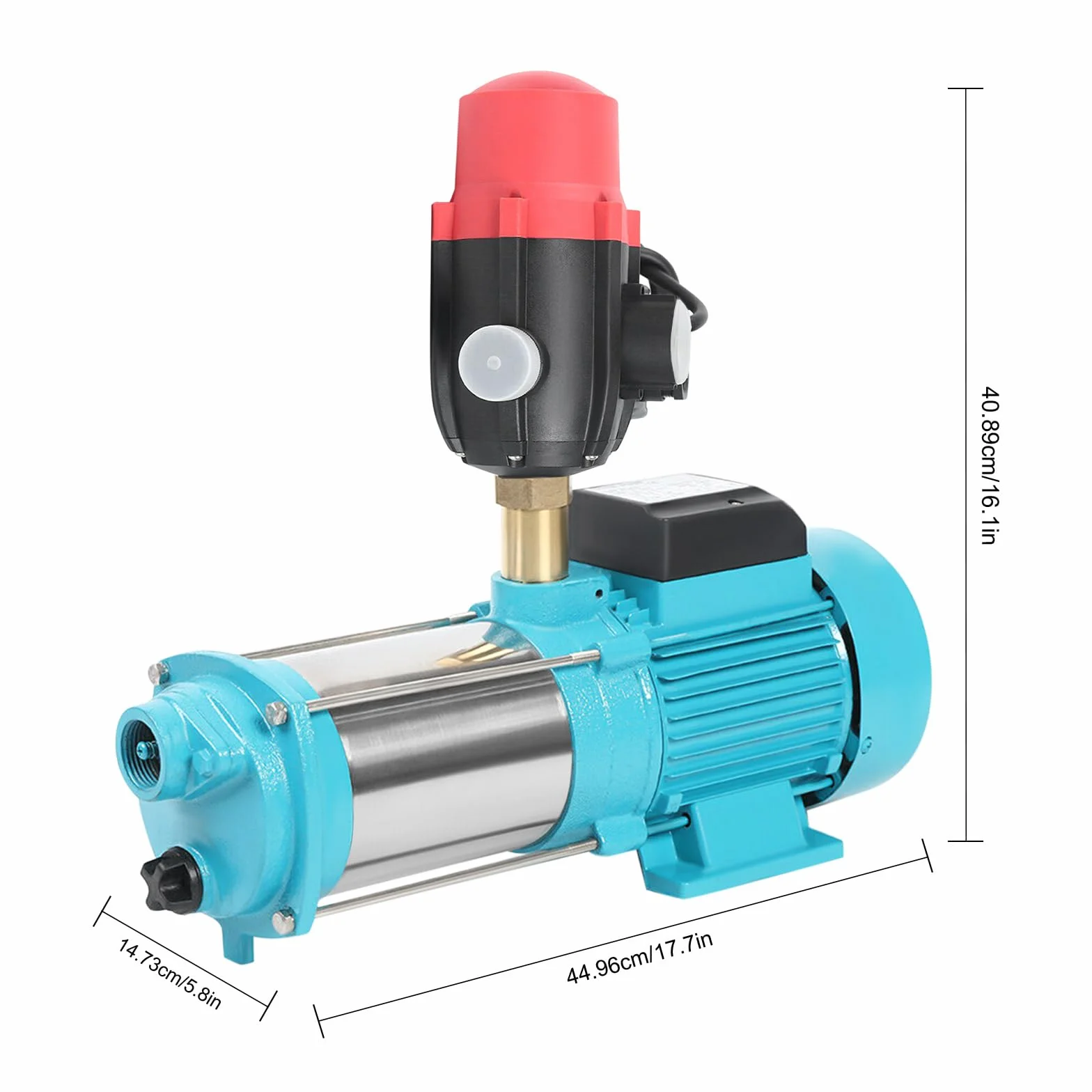 Bomba centrífuga de acero inoxidable, 1300 W, bomba centrífuga con manómetro y interruptor de presión, bomba centrífuga de 4000 l/h, autocebante, bomba de jardín, bomba de jardín de acero inoxidable