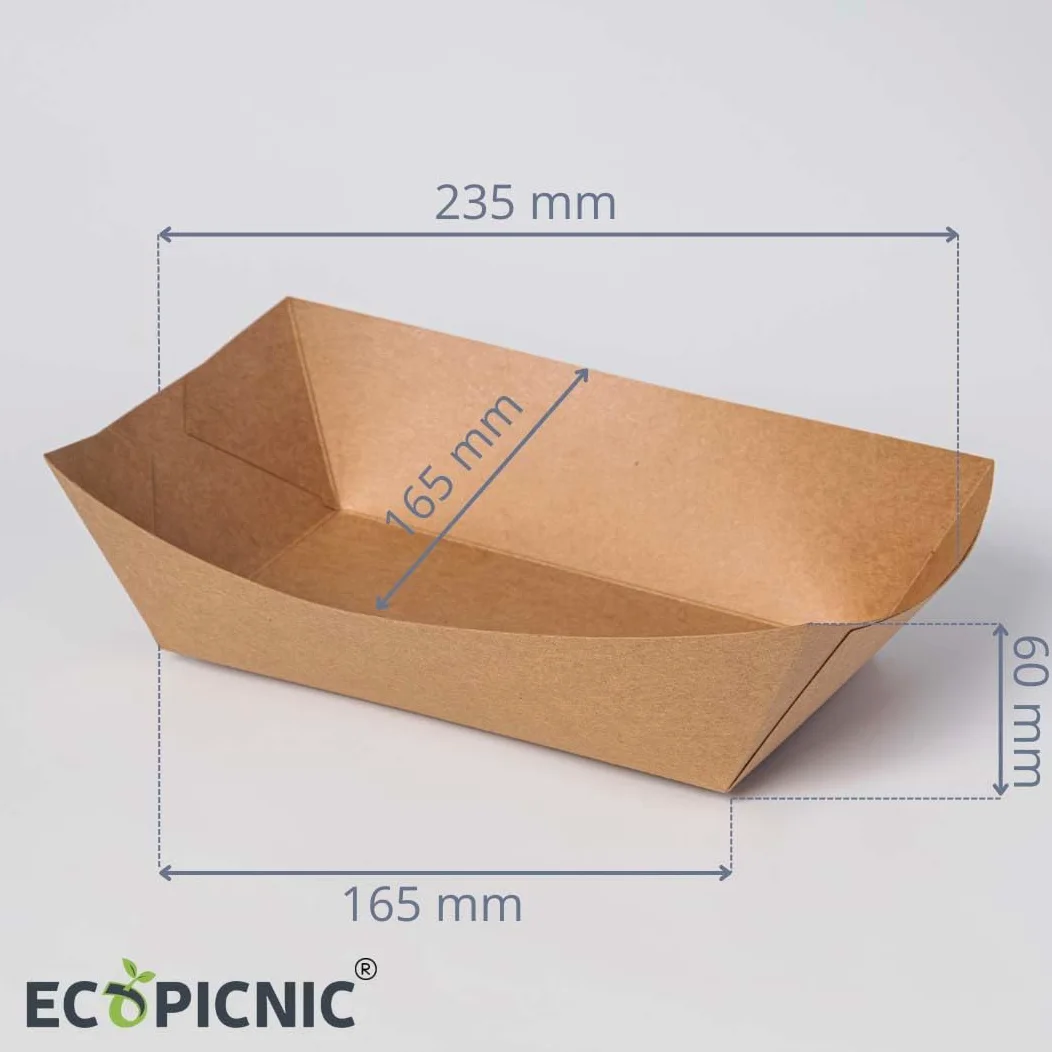Barquetas de Papel 500 Unidades 1000 ml | Bandejas Desechables de cartón para Alimentos, Ideales para Patatas Fritas, Aperitivos, y Comida para Llevar