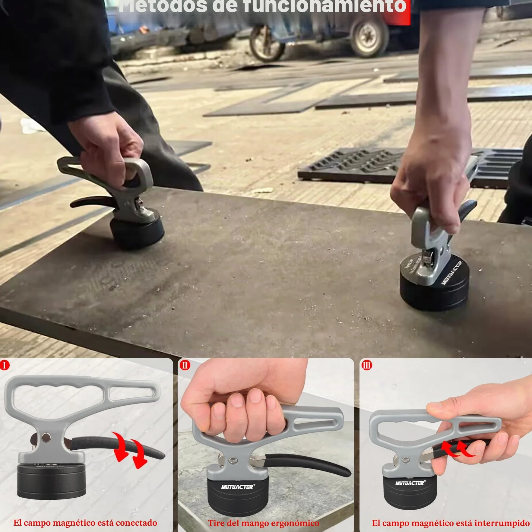 MUTUACTOR Soporte magnético de mano fuerte, imán de neodimio con mango, herramienta para objetos metálicos