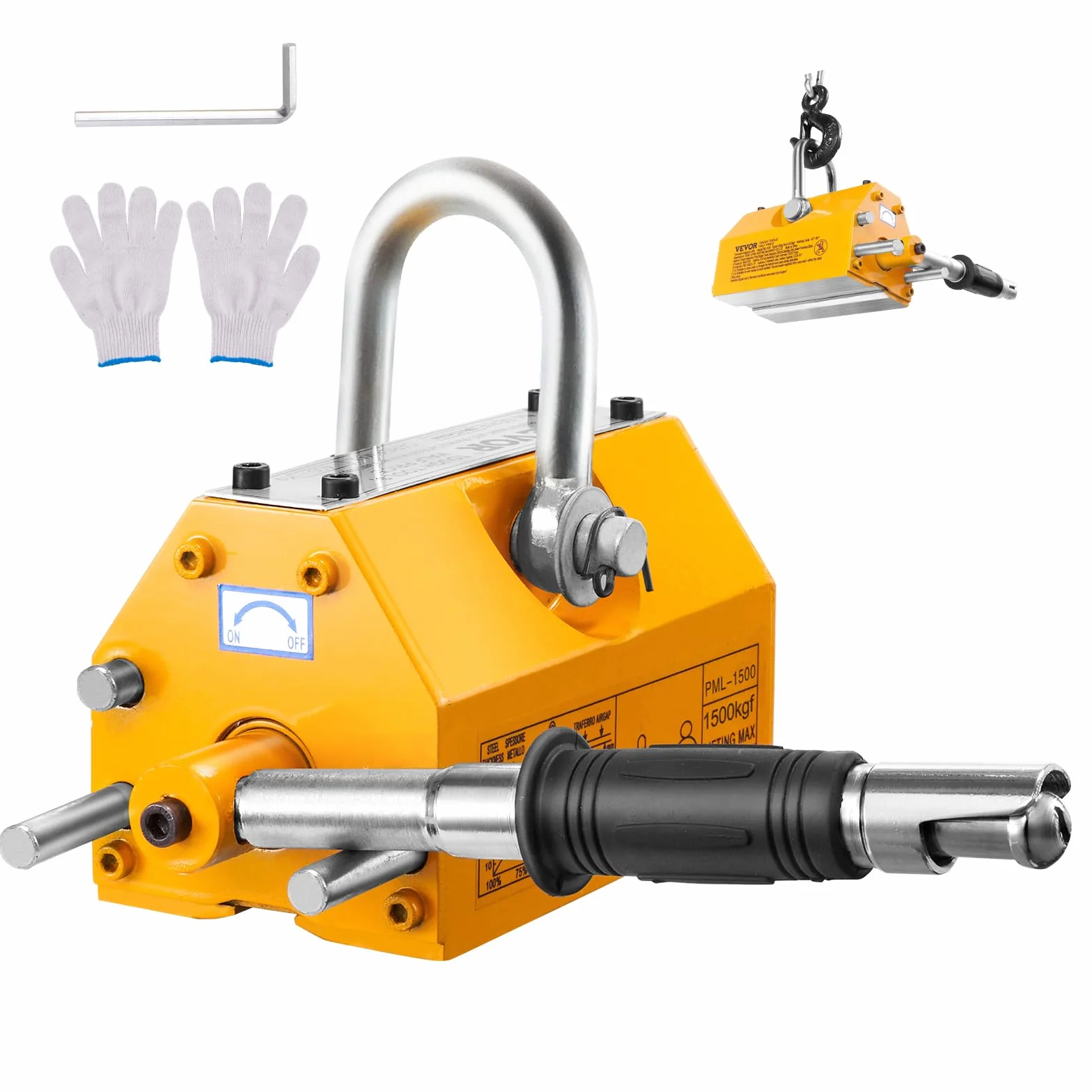 VEVOR Permanente Magnetic Lifting with Release, 880 lbs/400 kg Heavy Duty Magnet, factor de seguridad 2,5, Neodymium & Steel for Hoist, Shop Crane, Block, Junta Levantamiento Plate Steel
