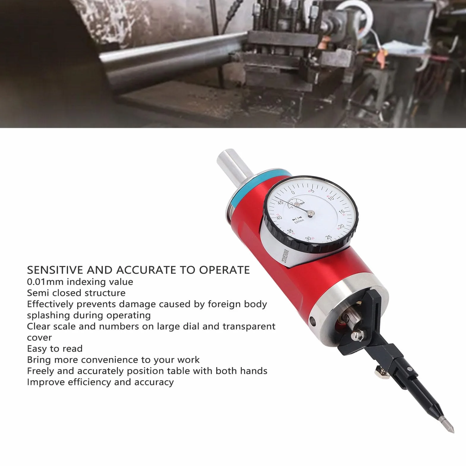 Indicador de centrado coaxial, conjunto de reloj de prueba para fresadora de precisión de 0,01 mm con estuche de almacenamiento, escala métrica de 0 a 3 mm para mecanizado y