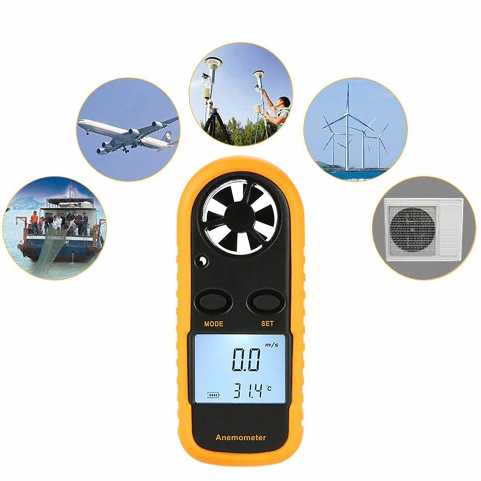 Anemómetro Digital GM816 con Pantalla LCD 3V Medidor de Velocidad del Viento y Temperatura