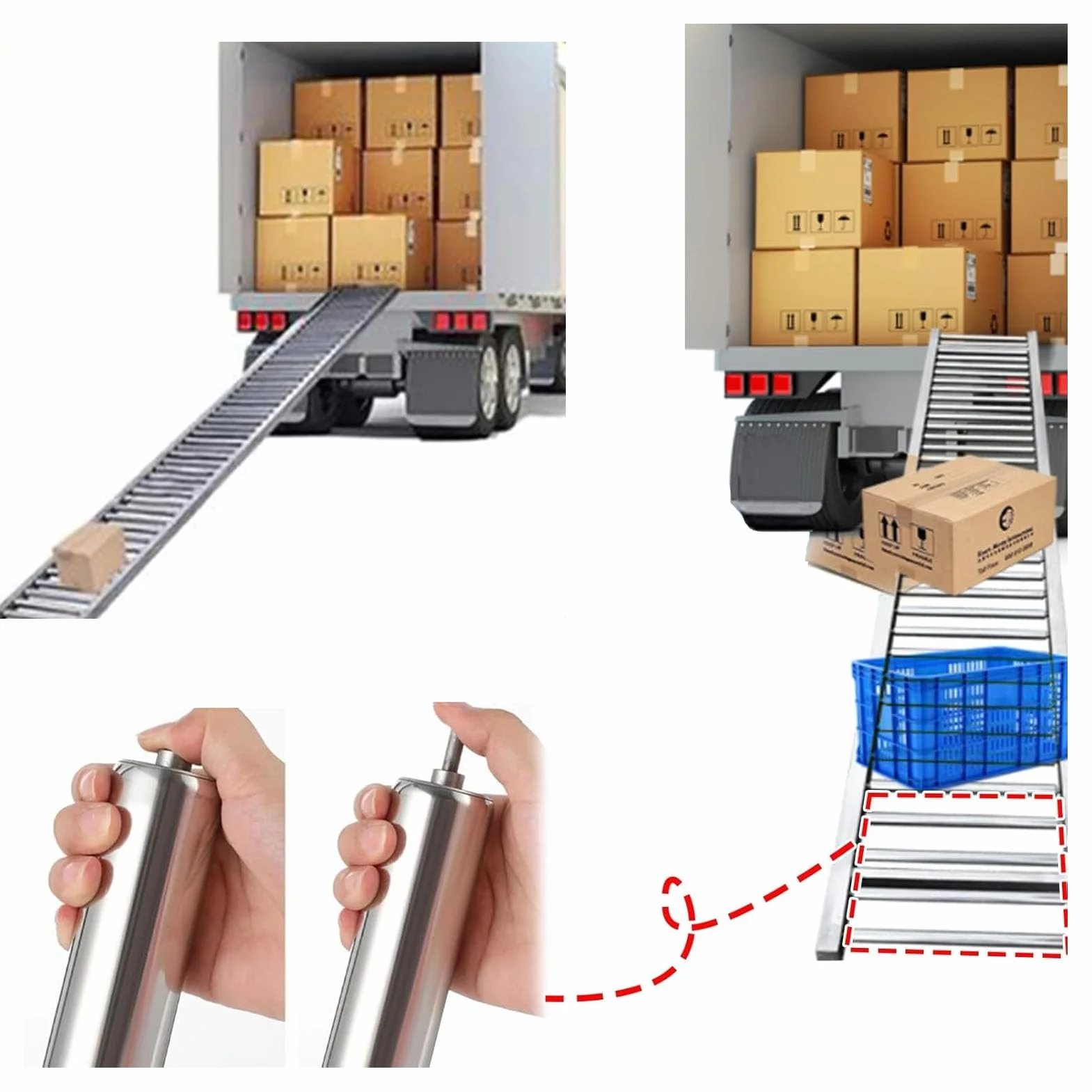 Rodillos transportadores sin alimentación, paquete de 2 rodillos de repuesto de metal para cinta transportadora, rodillos plateados para un manejo y transporte suaves de materiales
