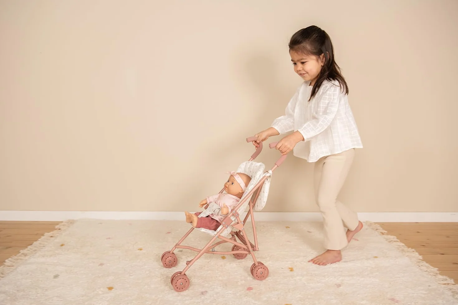 Little Dutch Cochecito plegable de metal para muñecas 33-46 cm blanco rosa