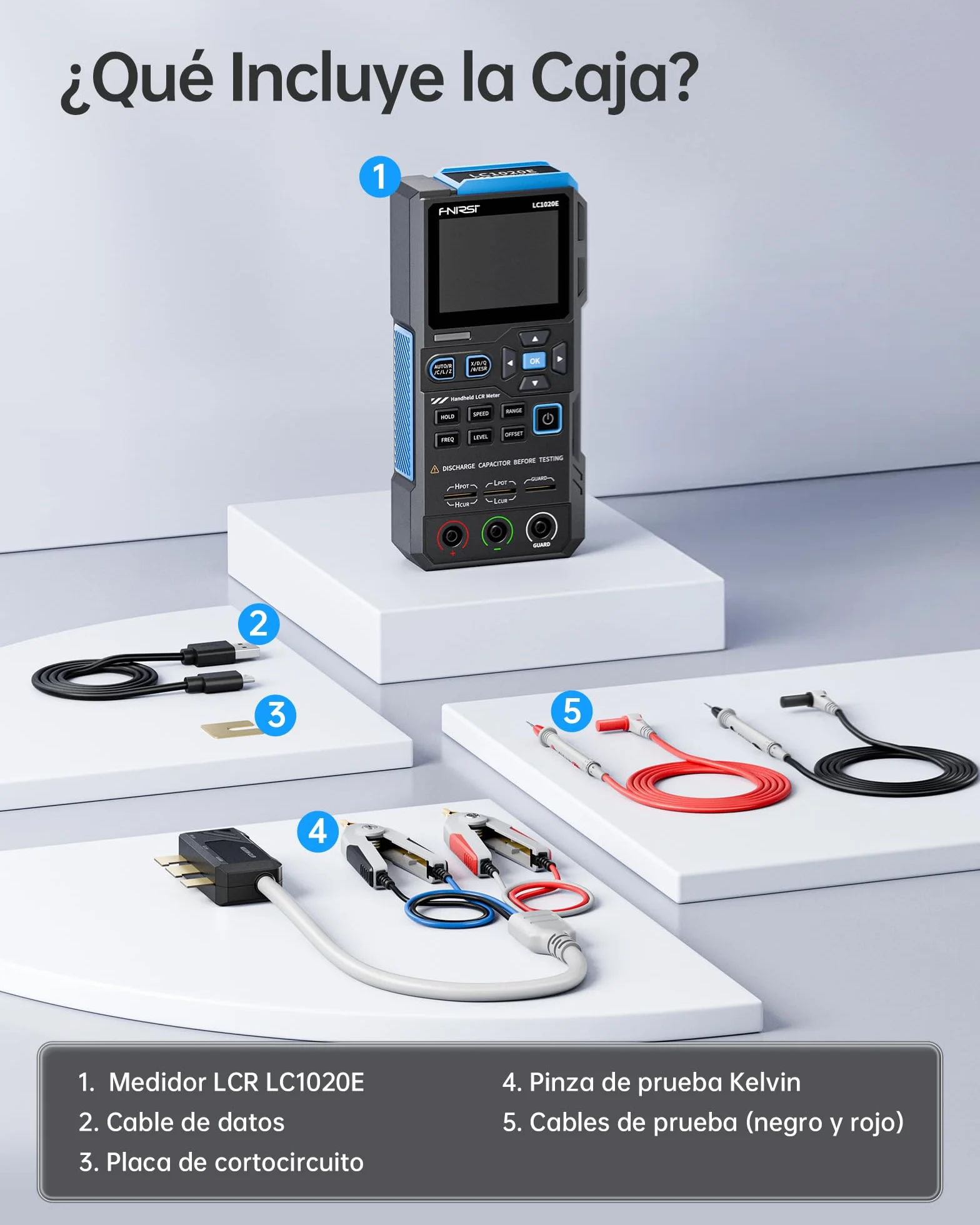 FNIRSI LC1020E Medidor Digital LCR 100kHz, Tester de Resistencia Inductor Condensador, 19999 Cuentas, Detección Auto de Componentes, Mide ESR/Q/D/θ/X, Pantalla Dual, Calibración Apertura Cortocircuito