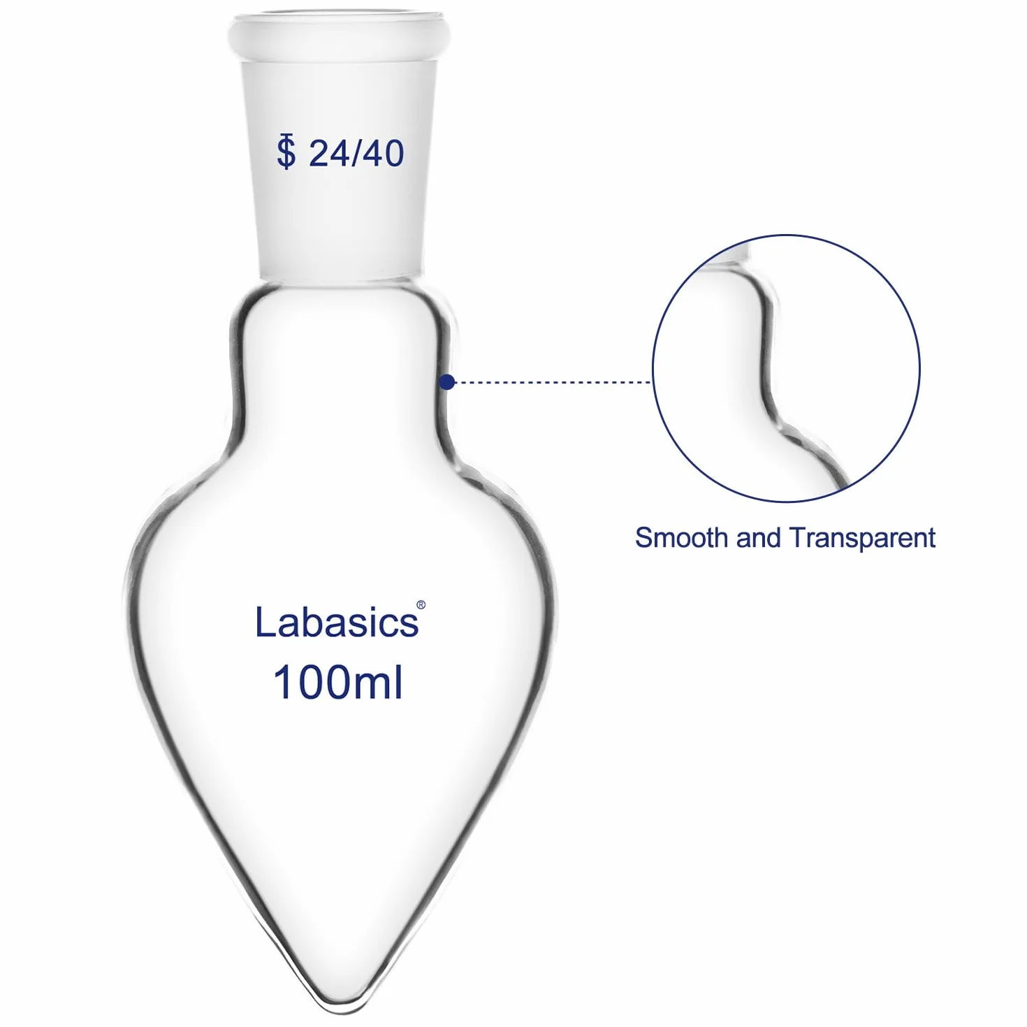 Labasics Matraz de Recuperación de Vidrio de Borosilicato, Cuello de Pared Gruesa, Junta Cónica 24/40, 100 ml para Evaporador Rotativo