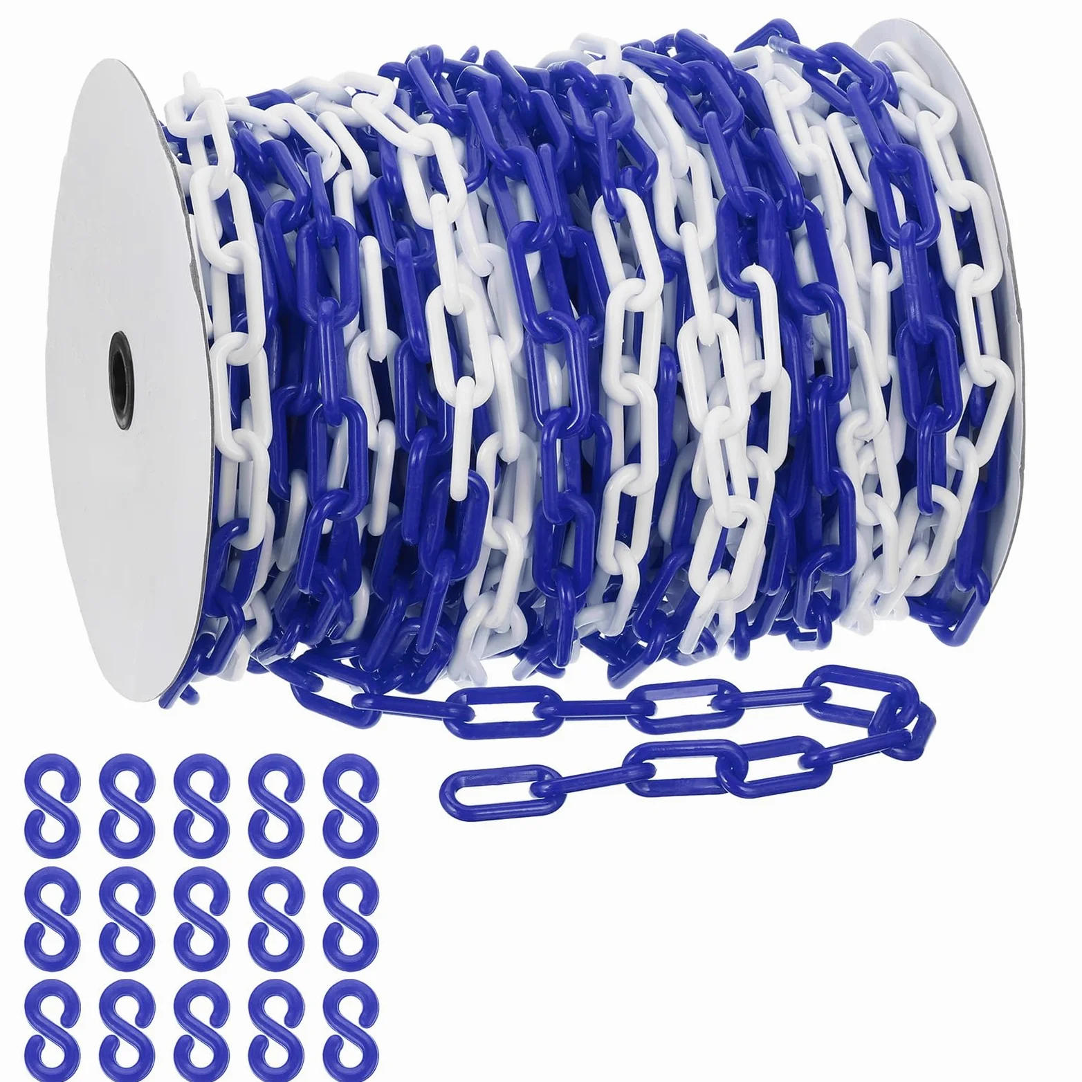 PATIKIL Cadena de plástico azul/blanco, 164pcs 8mm Cadena de barrera de seguridad de plástico grande Larga para control de multitudes, estacionamiento, cerca