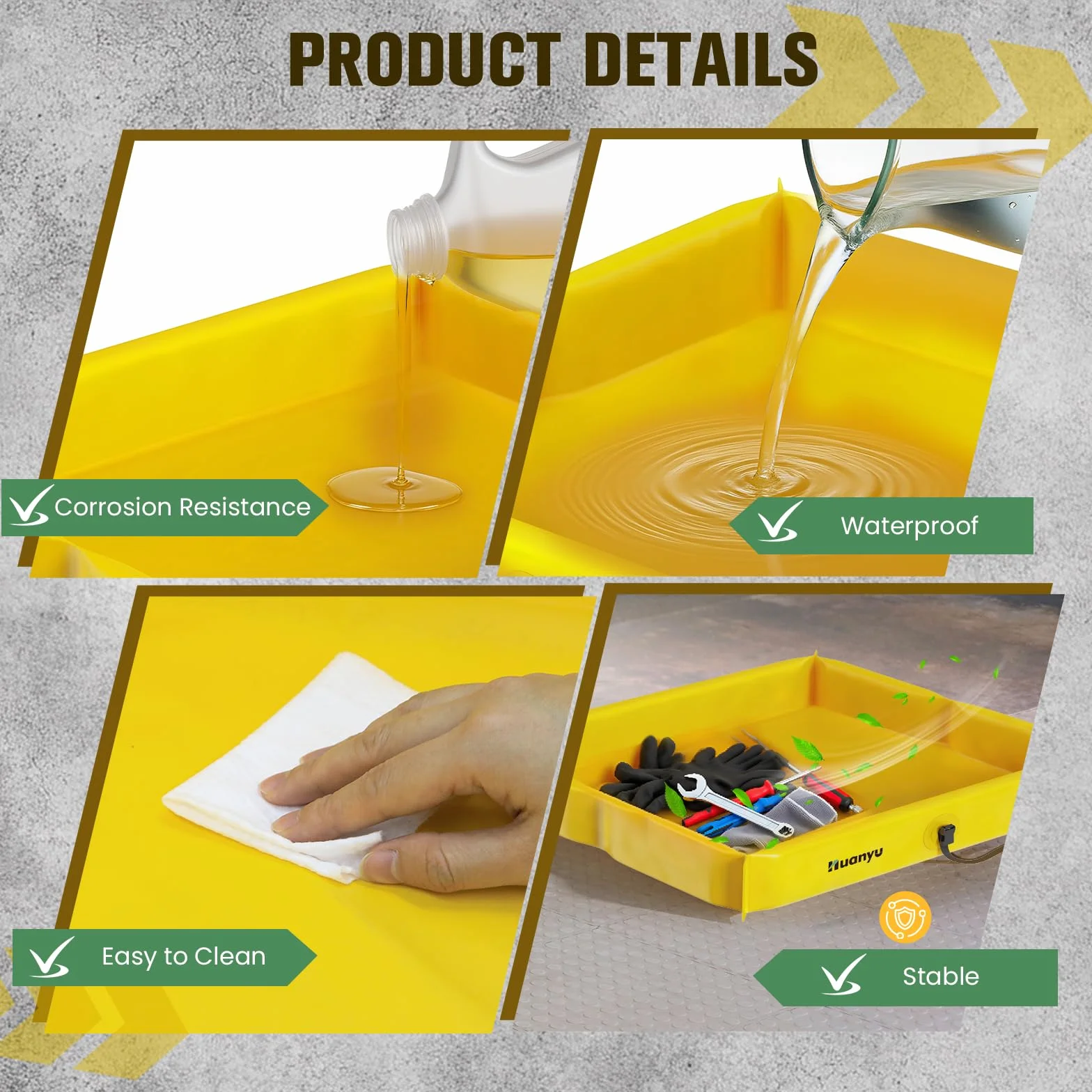 Huanyu Berma de contención de vertidos portátil 90x90cm Plataforma secundaria para contención de derrames Bandeja hermética para la industria petrolera Estanque plegable para patos