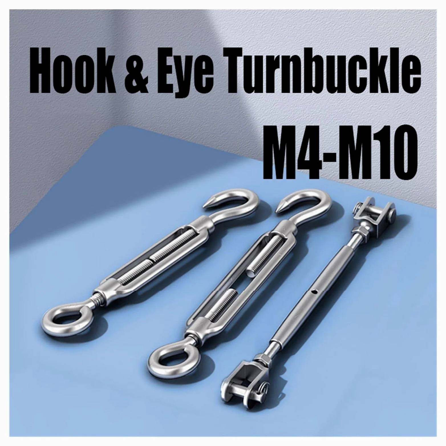 Tensor de alambre de tensor, tensor de alambre de cerca, tensor de cuerda, gancho y ojo de acero inoxidable 304 Tensor de cuerda de alambre Tensor Perno Gancho Aparejo Tornillo de ojo M5 M6 M8 M10 M12