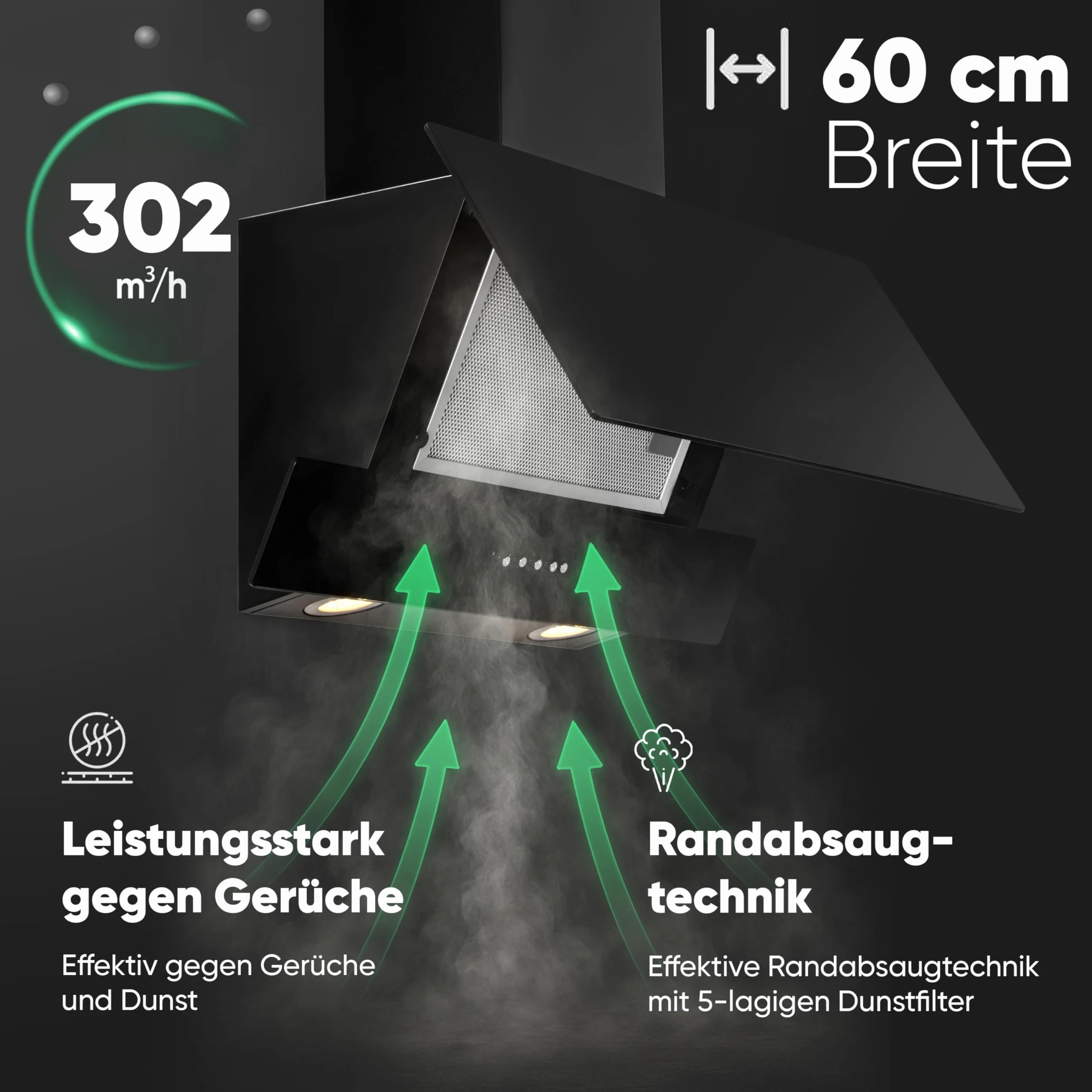Bomann DU7607-G-Noir Hotte inclinée à LED Noir