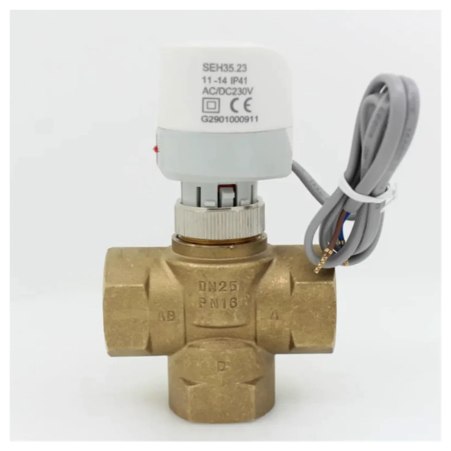 Actuador térmico eléctrico Normalmente Cerrado de 230 V NC for calefacción por Suelo Radiante con colector, válvula de latón de 3 vías DN25