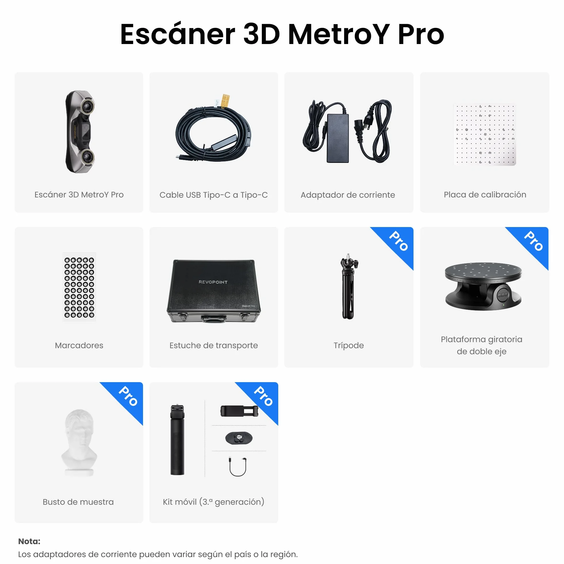 Revopoint MetroY Pro Escáner 3D para Impresión 3D, 5 Modos de Escaneo, Precisión hasta 0,01 mm, Escáner Portátil Láser Azul Industrial 34+15+1, Campo Completo de 62 Líneas, Vista Previa en Tiempo Real