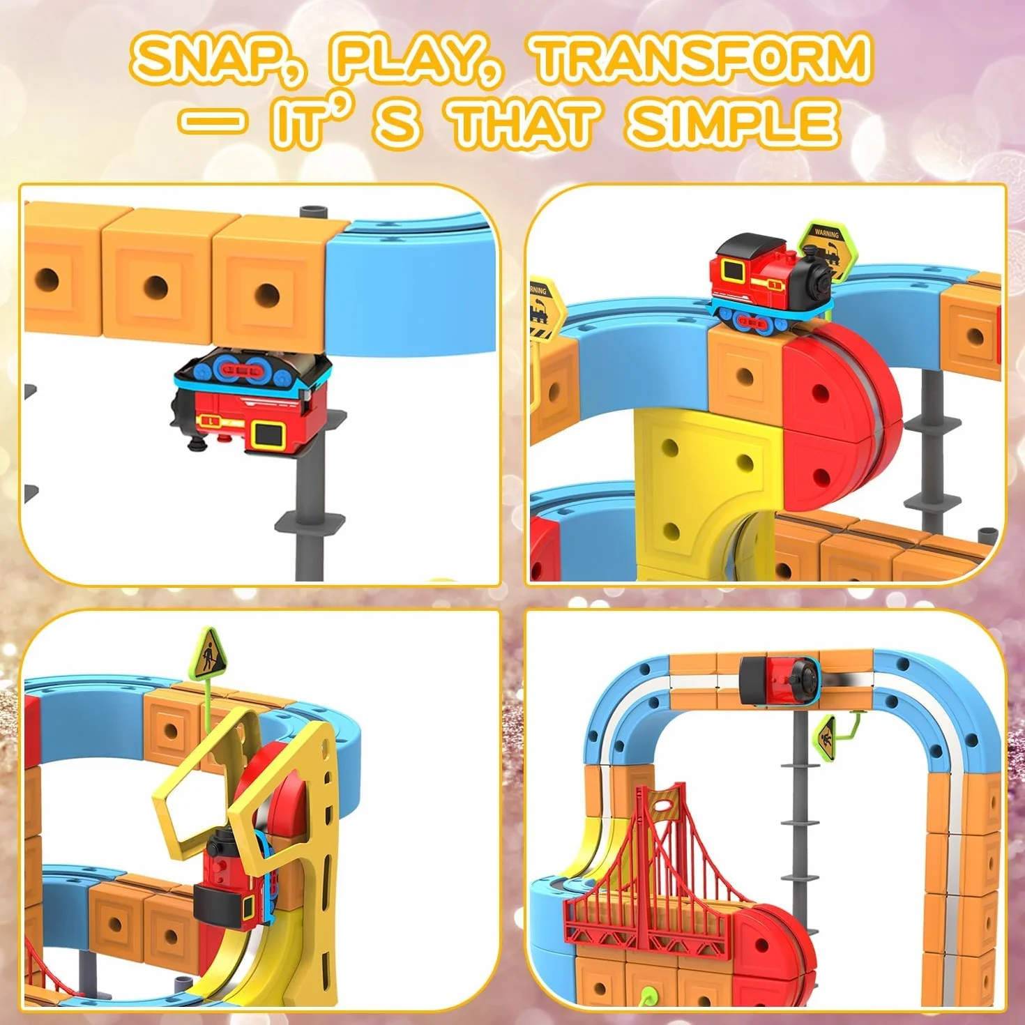 Felly Electric Train Set para Niños con Pista Flexible 3D, Juguete de Aprendizaje DIY Cube Track, Regalo 3-12 Años