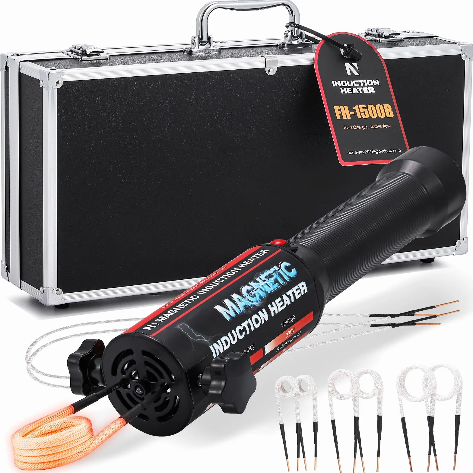 NEWTRY Kit Calentador Magnético de Inducción, 1500w Inductor Magneticode mano sin llama para quitar tuercas oxidadas con 8 bobinas para talleres de reparación de coches, 220V