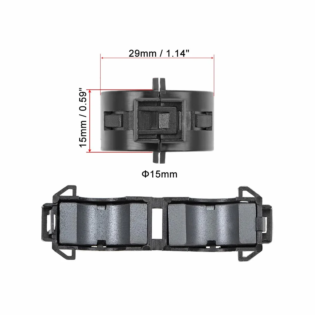 sourcing map Clip de cable de filtro de supresión RFI EMI, núcleo de ferrita 15 mm, negro, 10 piezas