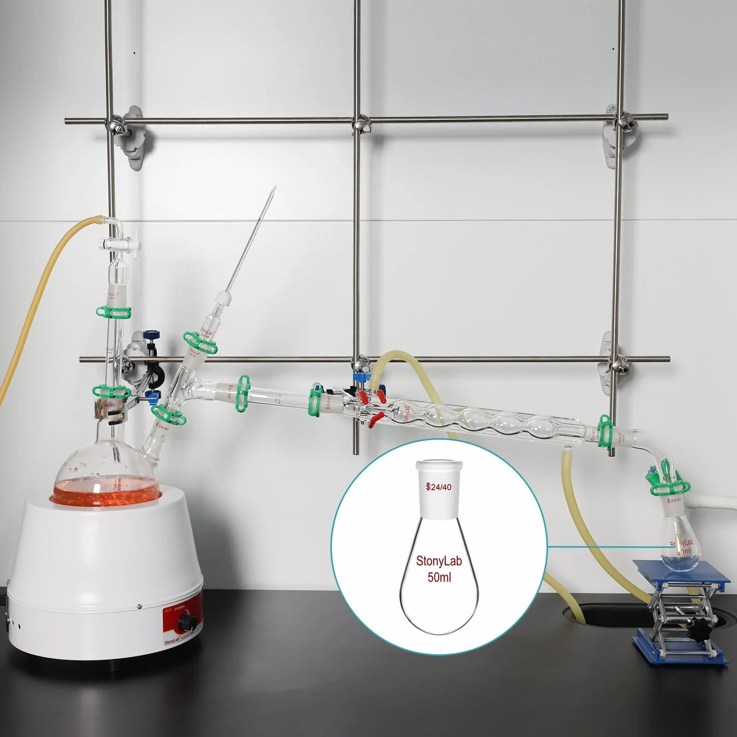 StonyLab Borosilicato Frasco de evaporador rotatorio de vidrio de pared pesada 25 ml, junta exterior 24/40