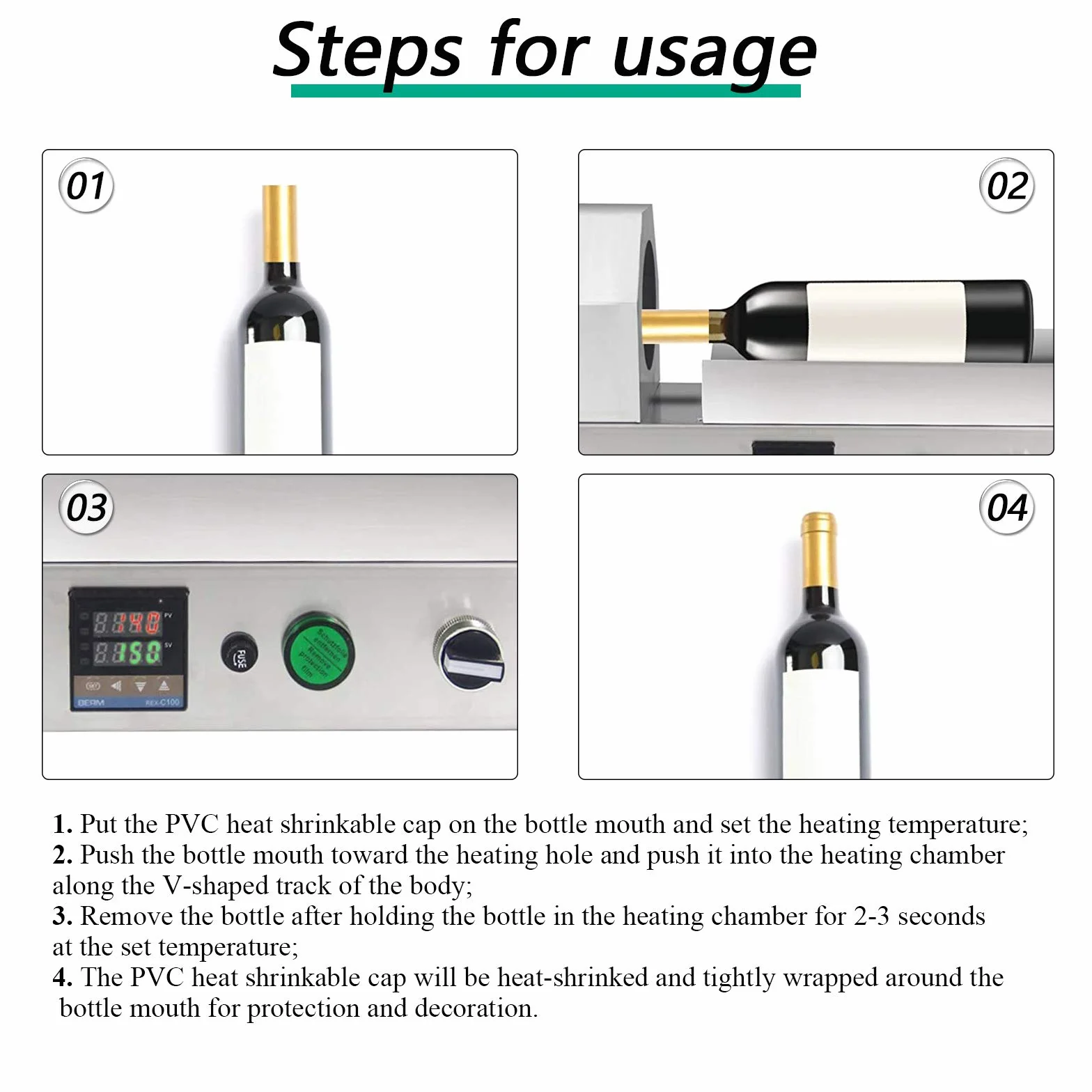 YJINGRUI 2000W Encapsuladora Termorretráctil para Botellas Selladora de Cápsula Eléctrica de Acero Inoxidable con Temperatura Ajustable LED Panel 220V
