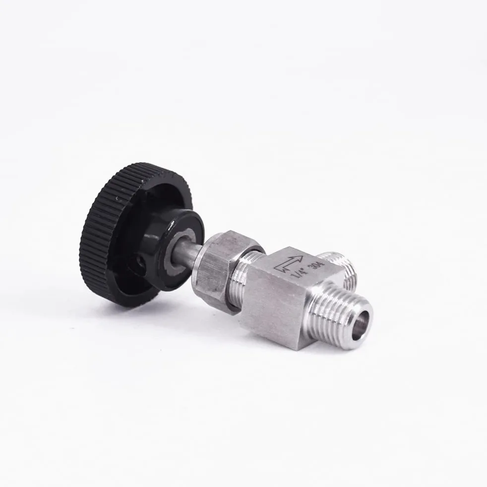 1/8 "1/4" 3/8 "1/2" válvula de Aguja de ángulo Macho Codo de grúa 304 Control de Flujo Inoxidable Agua Gas Aceite 915 PSI(1/8 Inch)