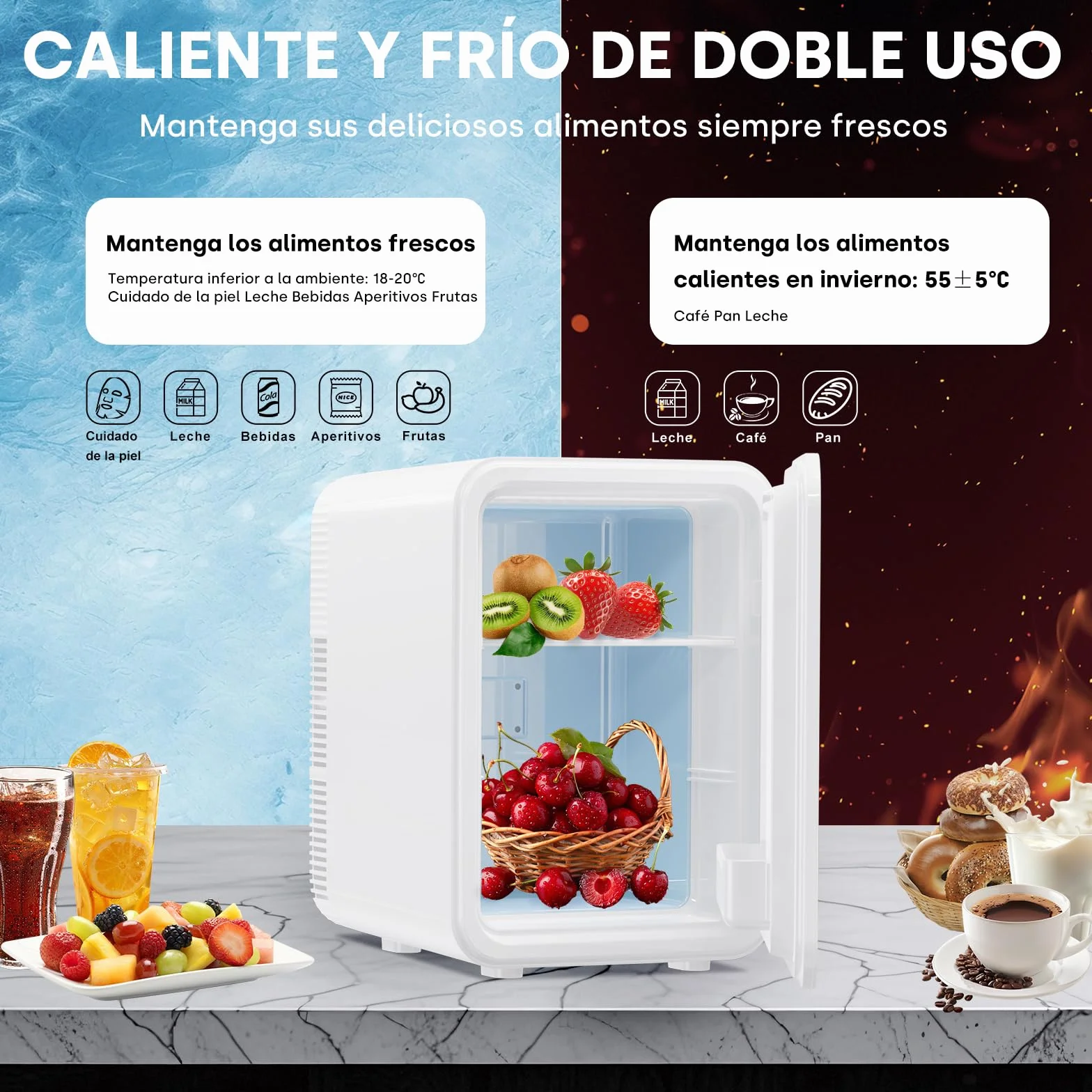 Enventor Nevera Pequeña Portátil 10L Blanco, Mini Frigorífico Frío y Calor 12V/220V, Pantalla LCD
