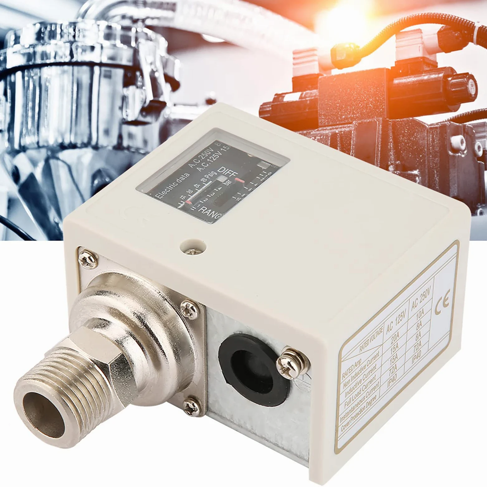 Interruptor de Control de presión G1/2'', Interruptor de Control de presión electrónico de Bomba de Agua del compresor de Aire, con Soporte de Montaje