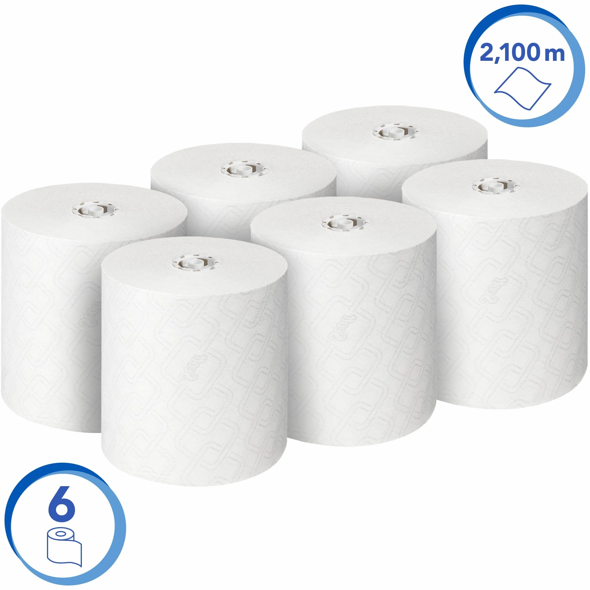 Scott Essential secamanos en rollo 6691, Rollos de papel secamanos blanco, Con tecnología Airflex, 6 rollos de 350 m (2100 m en total)