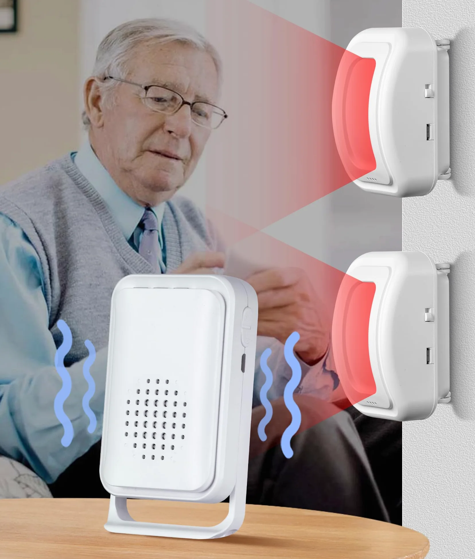 Alarma de cama para adultos mayores, alarma inalámbrica con sensor de movimiento para personas mayores (2 sensores + 1 receptor)