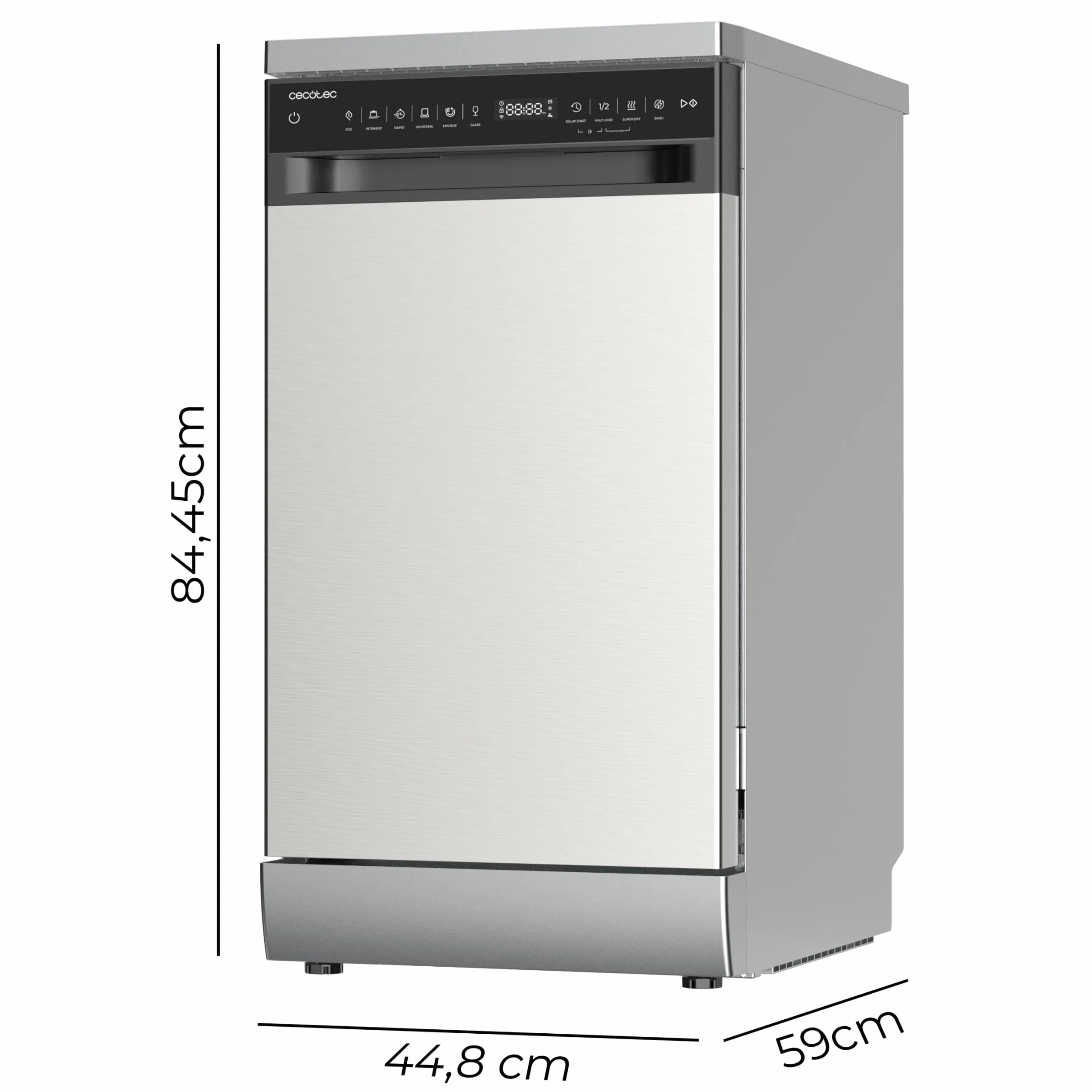 Cecotec Lavavajillas 45 cm Libre Instalación Bolero Aguazero 4560 Inox Connected 11 Cubiertos 9 Programas Motor Inverter Plus Duo Panel Touch WIFI