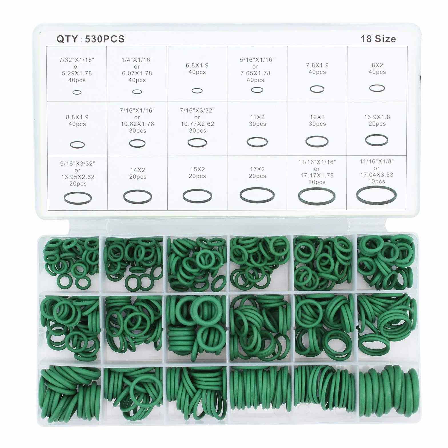 Juego de Aros Tóricos 530 Pcs 18 Tamaños Kit de Juntas de Goma para Aire Acondicionado de Coche