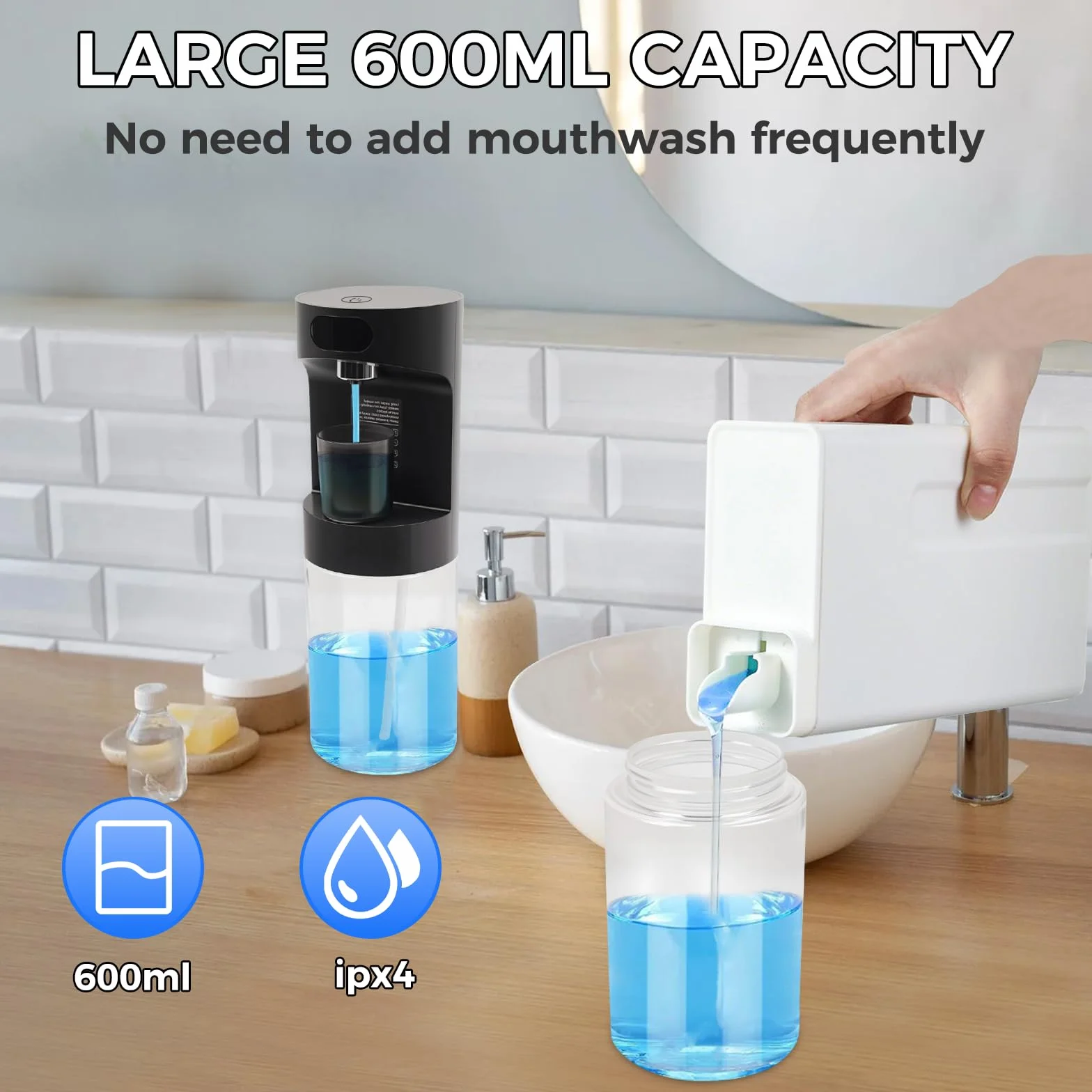 Dispensador automático de baño sin contacto Longzhuo 600 ml USB-C recargable S15 Negro