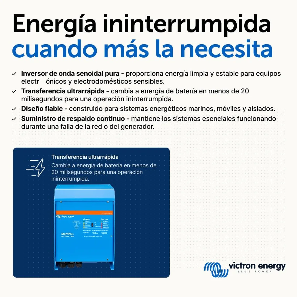 Victron Energy MultiPlus 3000VA 12-Voltios 230V Inversor de Onda sinusoidal Pura 120 amperios Cargador de batería, Interruptor de Transferencia 16 amperios