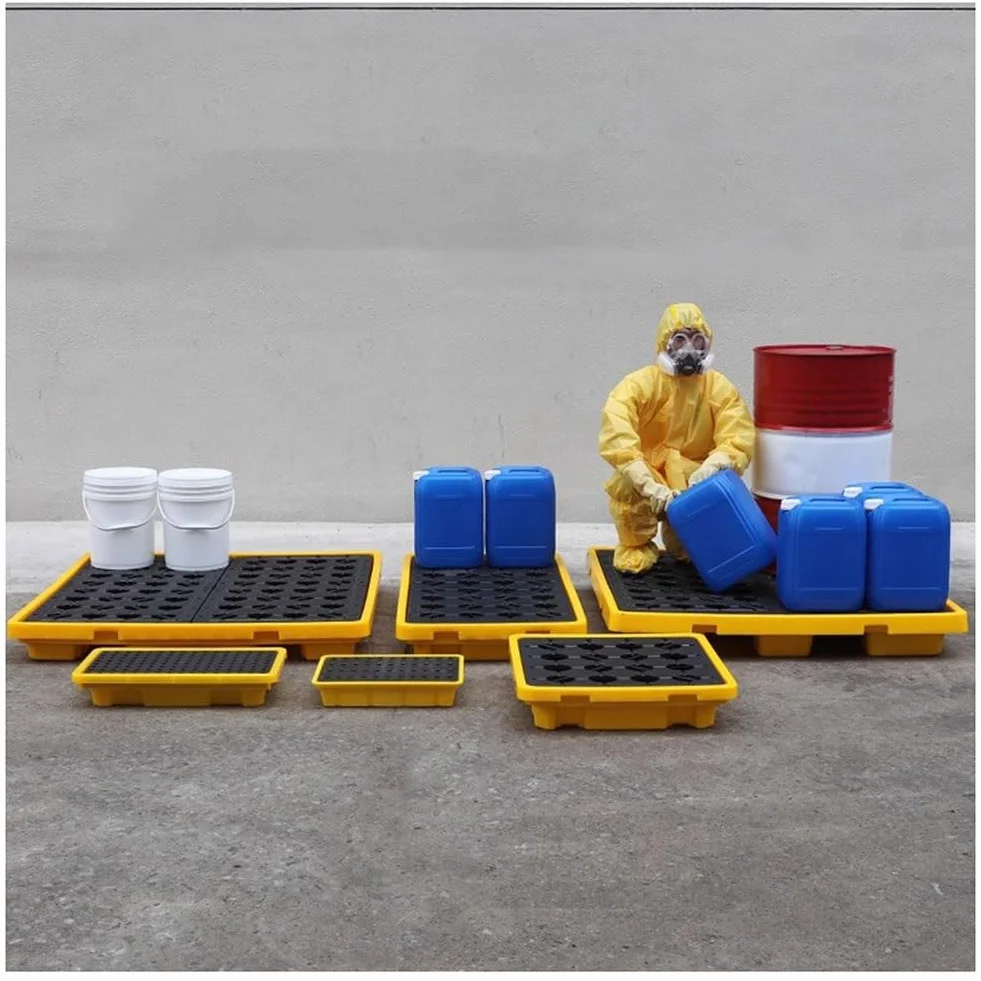 Plataforma de Control de desbordamiento - Paletas de plástico industriales para bidones de Aceite Usado - Contenedores herméticos para Uso en Laboratorio