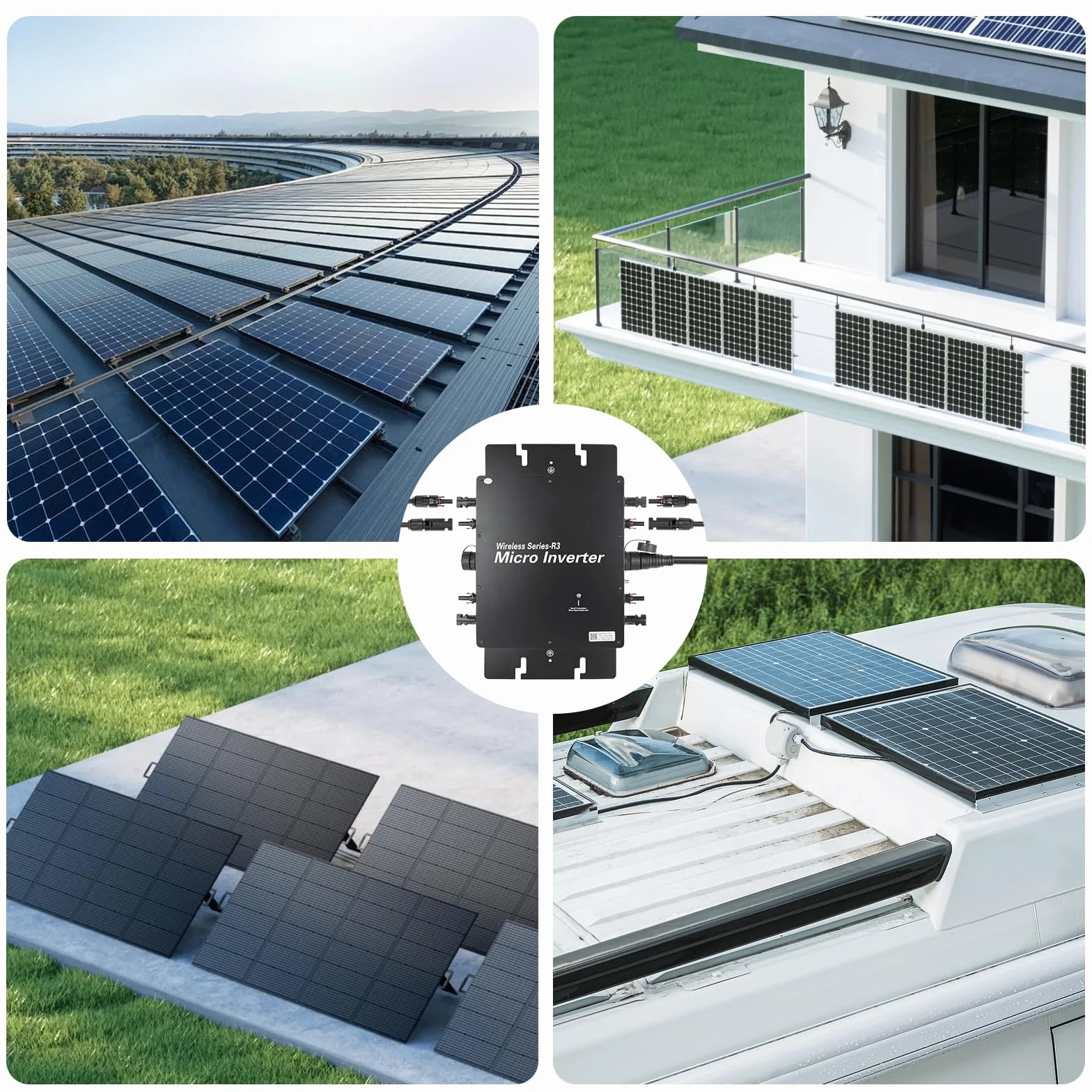 Microinversor 1200W inversor fotovoltaico con WiFi y Bluetooth,Entrada DC 20-60 V,Plug & Play inversor Solar Inteligente para Sistemas solares en Balcones