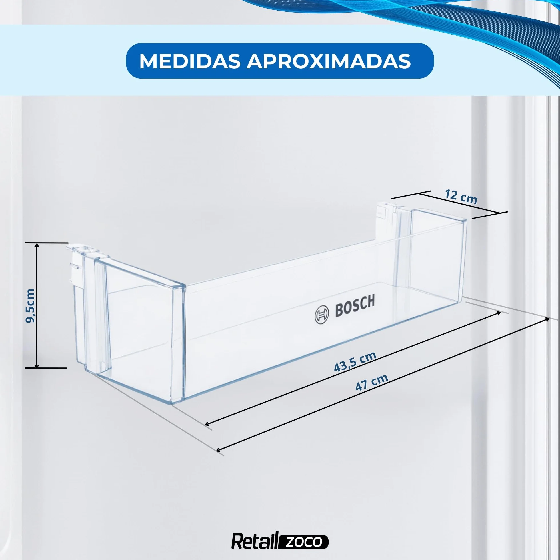 Estante Botellero Frigorífico compatible con Bosch, 442 x 124,9 x 100 mm