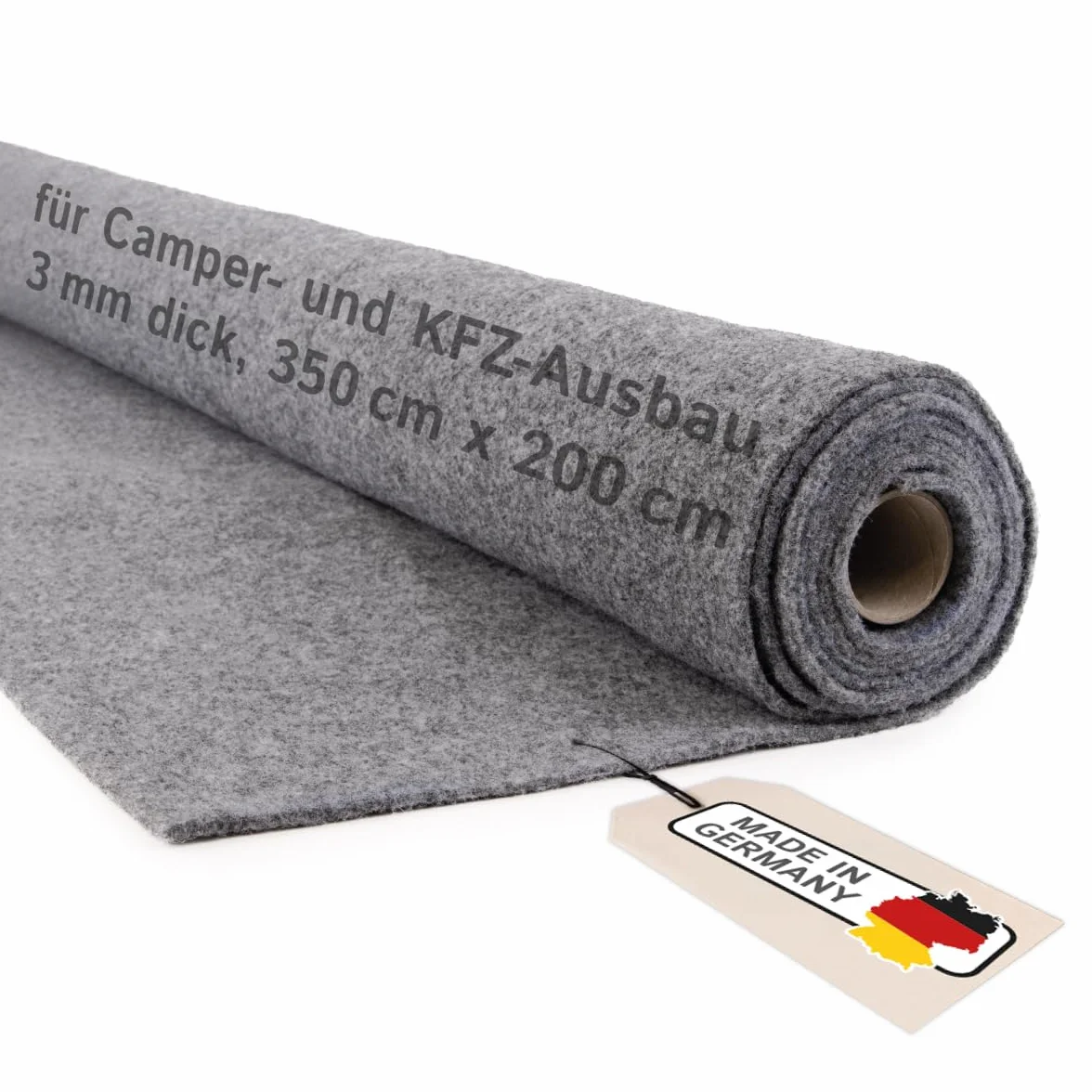 Camper Fieltro por metros sin pegamento, fieltro punzonado flexible para la expansión y el interior del coche, 3 mm de grosor, fabricado en Alemania, gris, 350 cm x 200 cm