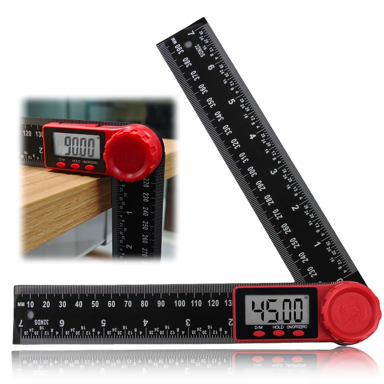 Transportador Digital 7" 200mm Medidor de Ángulos 360° Goniometro con Pantalla LCD Bloqueo