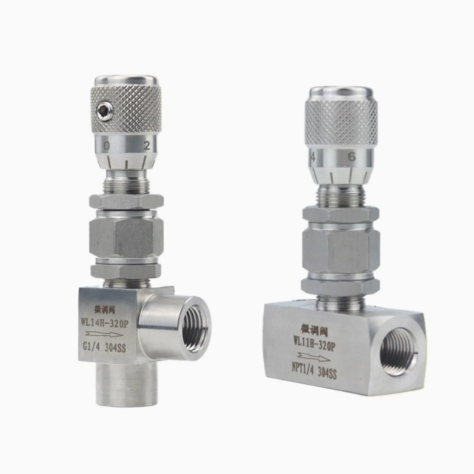Válvula de aguja G 1/20.3 cm 1/10.2 cm 3/20.3 cm NPT 1/5.1 cm de acero inoxidable 304 controlador de válvula de regulación de flujo para agua, gas y aceite (rosca G, alta precisión, recta, 1/4
