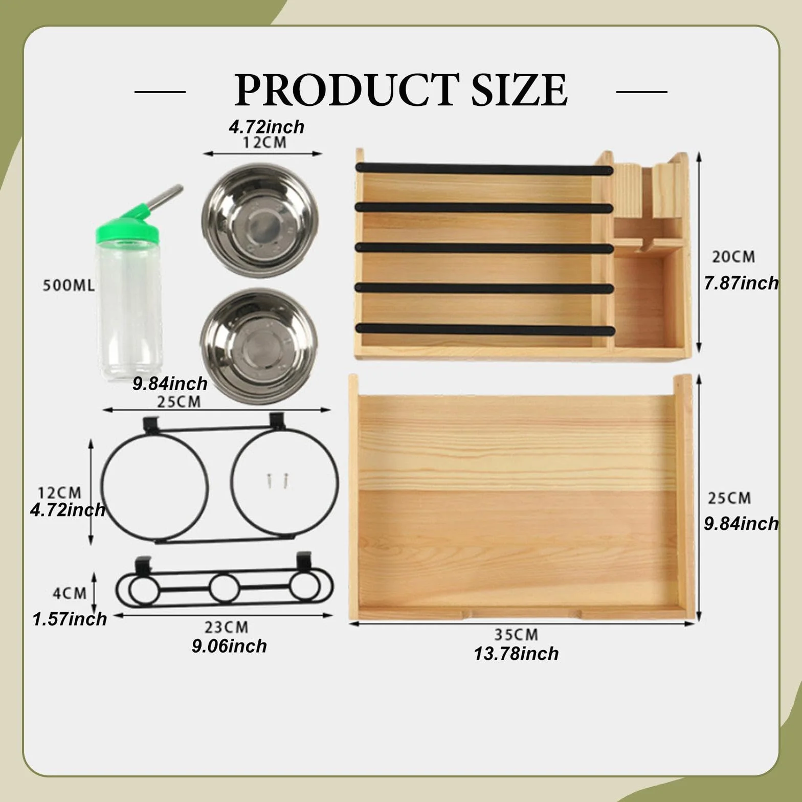 Alimentador para de Conejo Estación Alimenticia con Estructura de Madera Comedero de Acero Inoxidable Bandeja Sanitaria y Bebedero Adecuado para