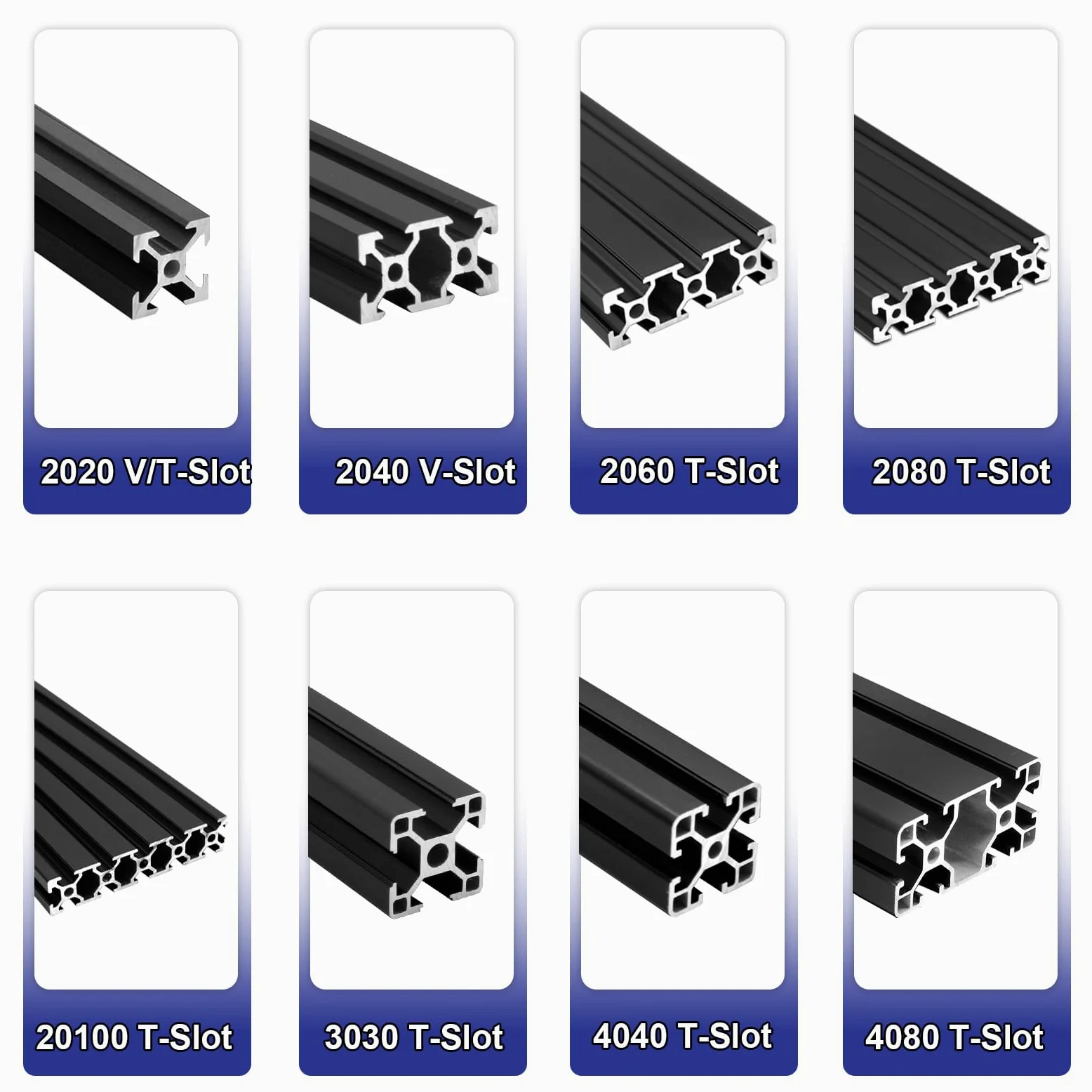 Juego de 8 piezas de extrusión de aluminio con ranura en V 2020 de 700 mm, color negro con soportes de conector 2020 y perfil de aluminio anodizado estándar europeo para piezas de impresora 3D