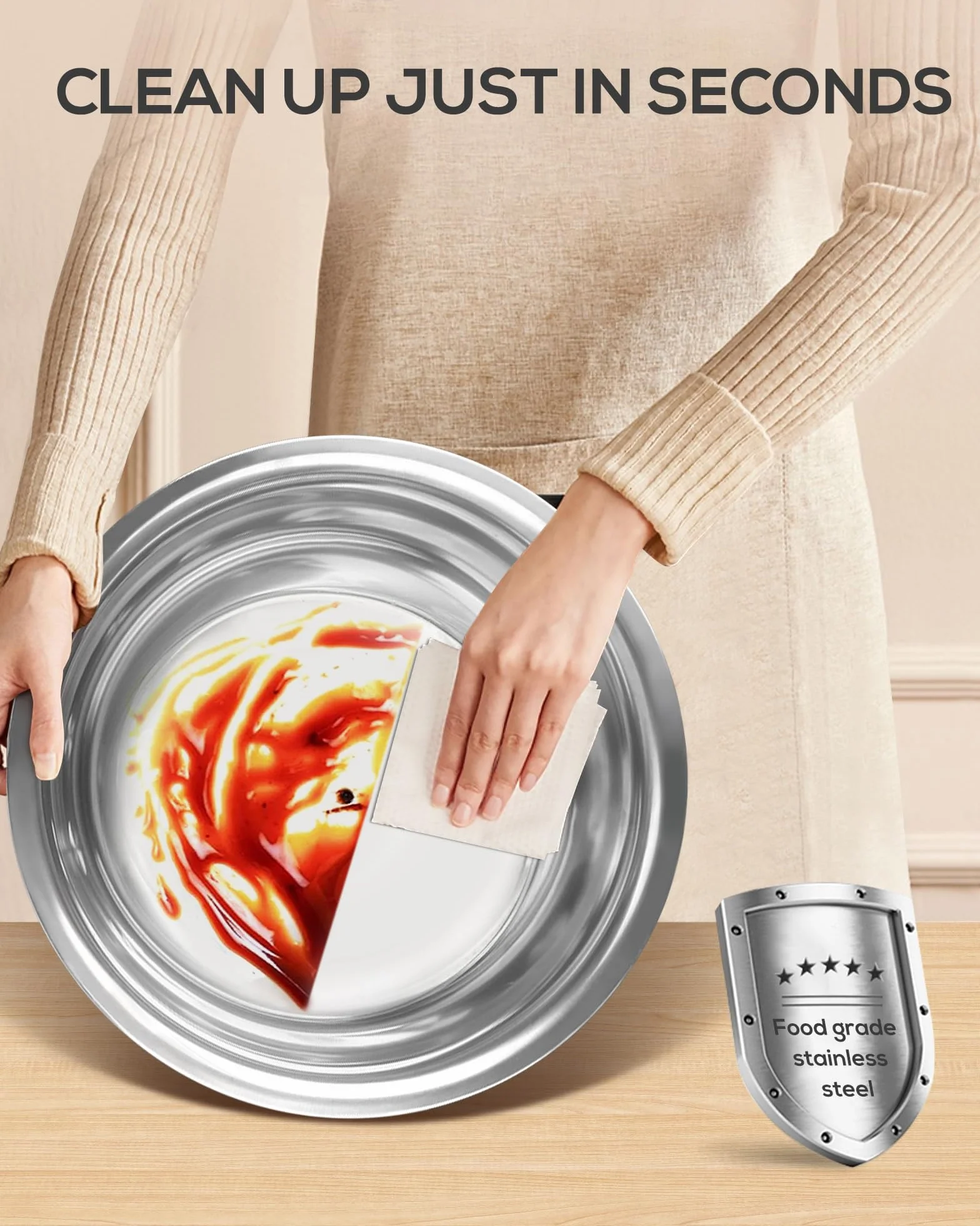 Chafing Dish Buffet Set 5L 2 Fuentes Redondas Acero Inoxidable Grado Alimentario Borde Enrollado Seguro Porta Tapas Acabado Espejo Calentador Alimentos