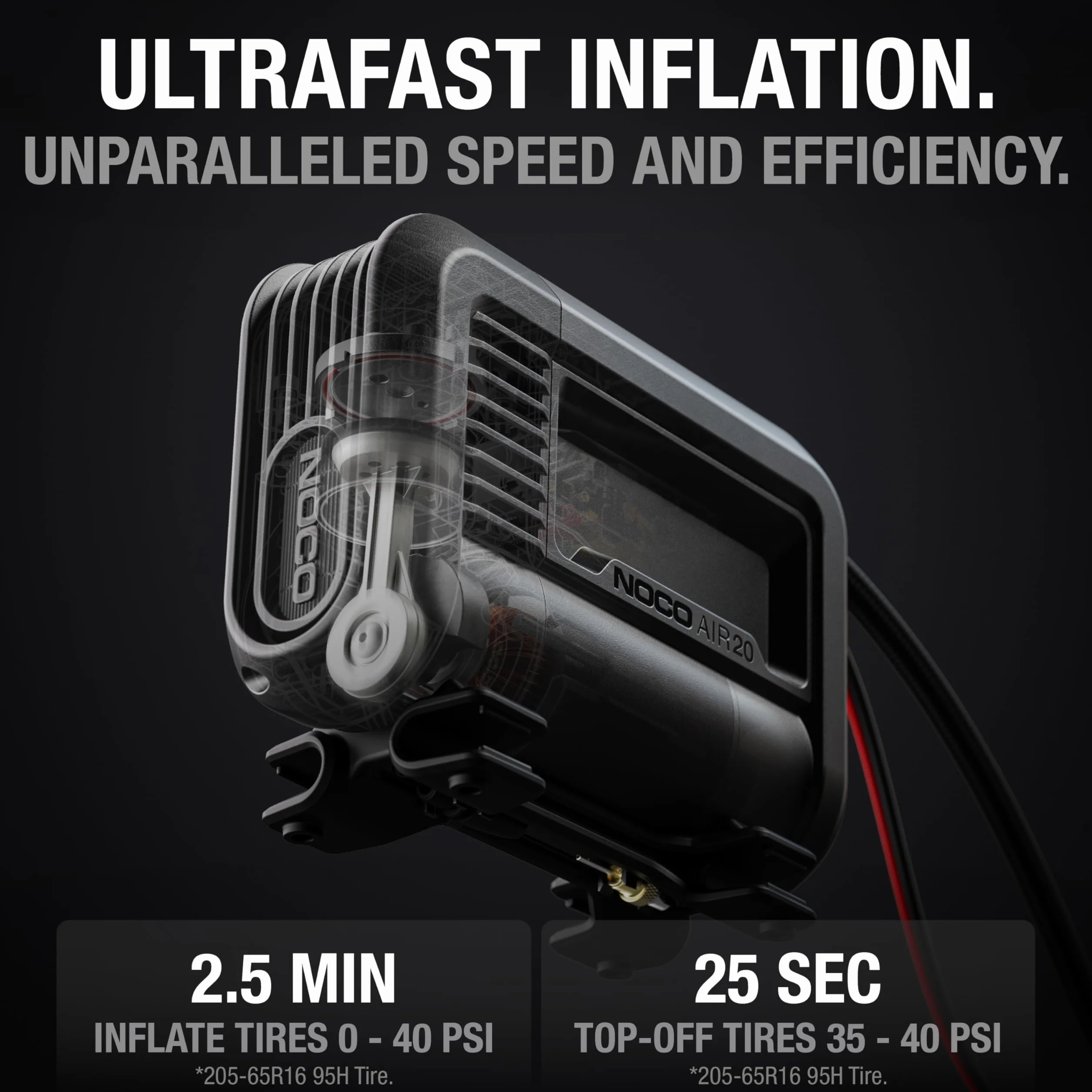 NOCO AIR20 Inflador de neumáticos 20A Compresor de aire portátil 12V 47 SLPM 40 PSI Manómetro digital Apagado automático