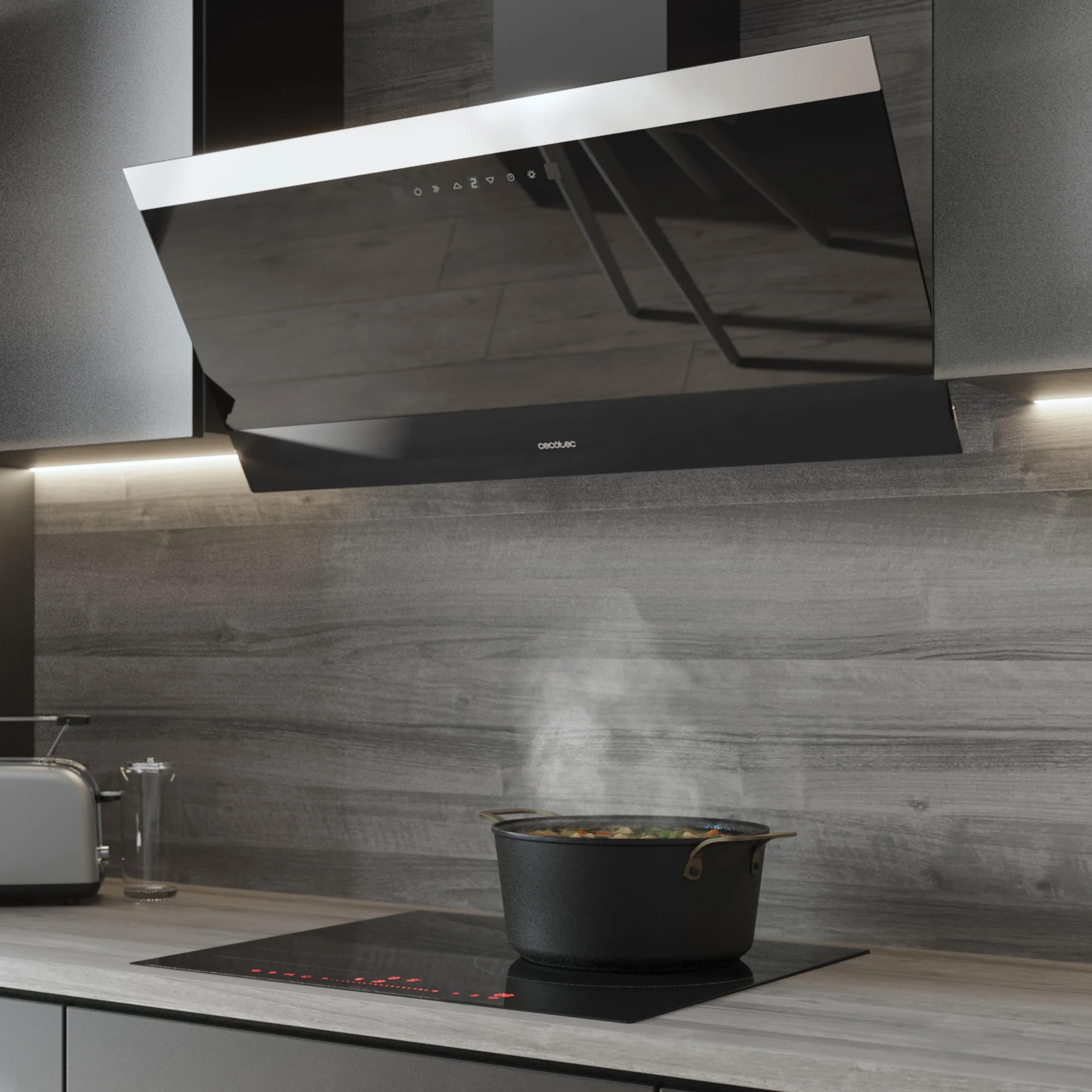 Cecotec Campana Extractora Decorativa 90cm Bolero Flux DT 906500 Glass Black 165W 650m3/h Control Táctil Booster