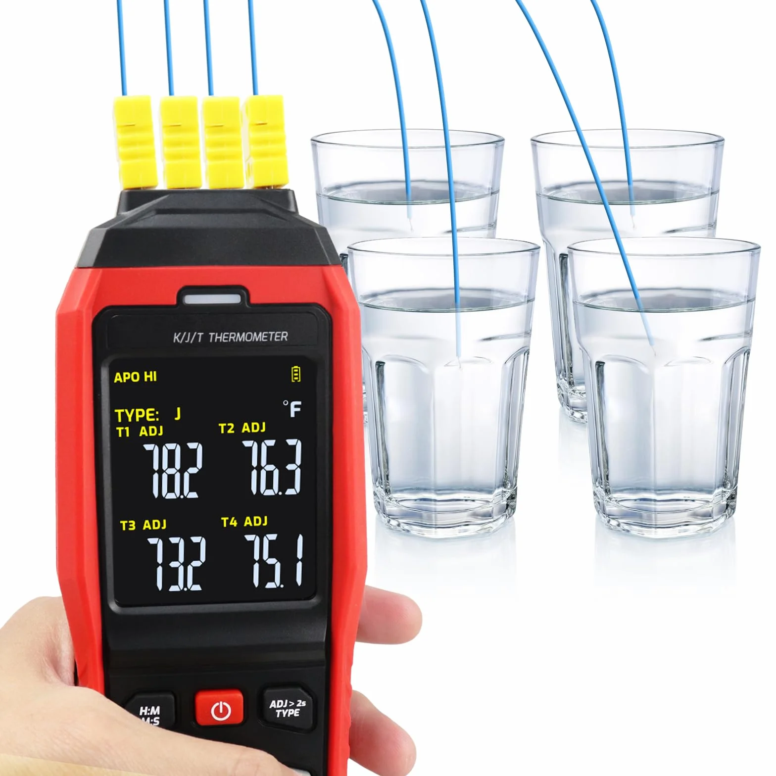 Registrador Digital de Datos Termopar Tipo K/J 4 Canales -200~1372°C Medidor Temperatura con Alarma