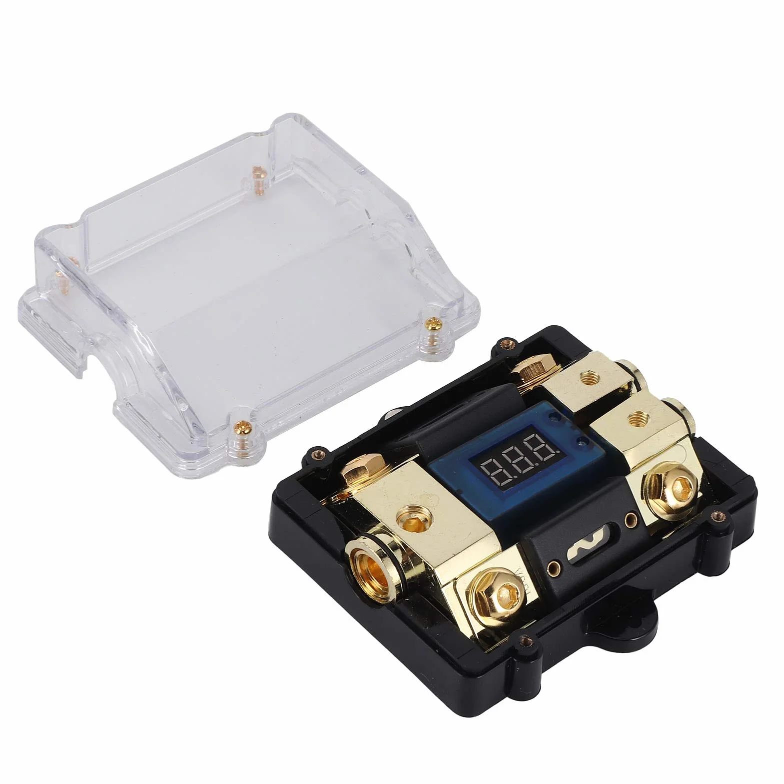 Bloque de soporte de disyuntor de 100 A con pantalla de voltaje digital LED - 1 entrada, 2 salidas para sistemas de audio, yates y automóviles