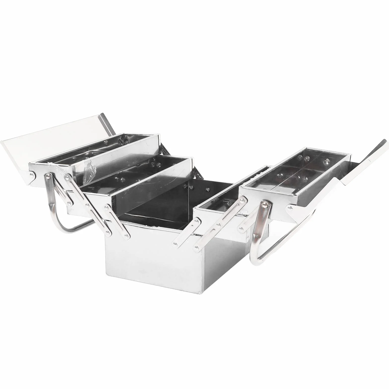 Caja de Herramientas Cantil de Acero Inoxidable, 3 Capas, 5 T, Solución de Almacenamiento de Metal Plegable Portátil para Mantenimiento Automotriz (420)
