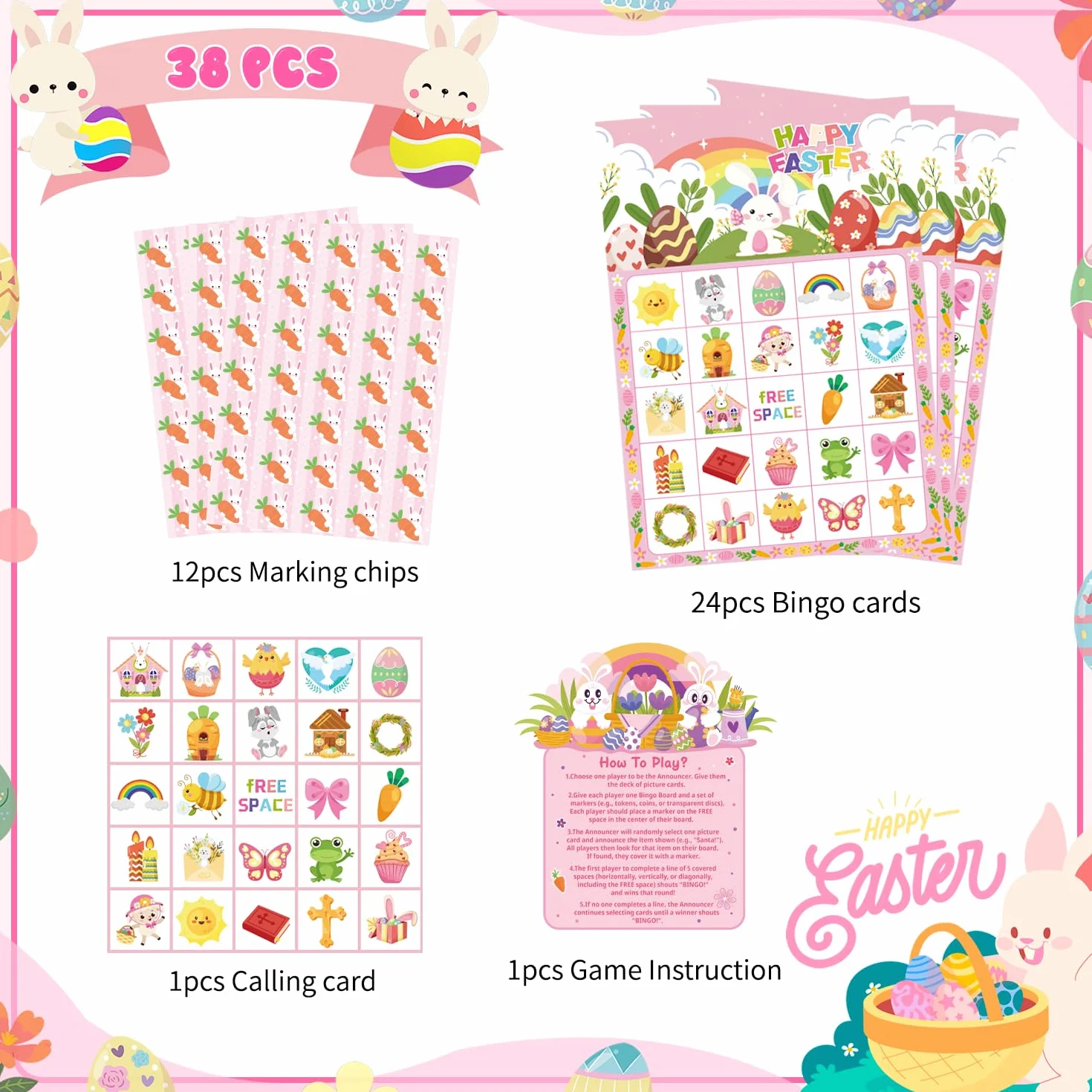 Juego de Bingo de Pascua 24 Tarjetas Suministros de Fiesta