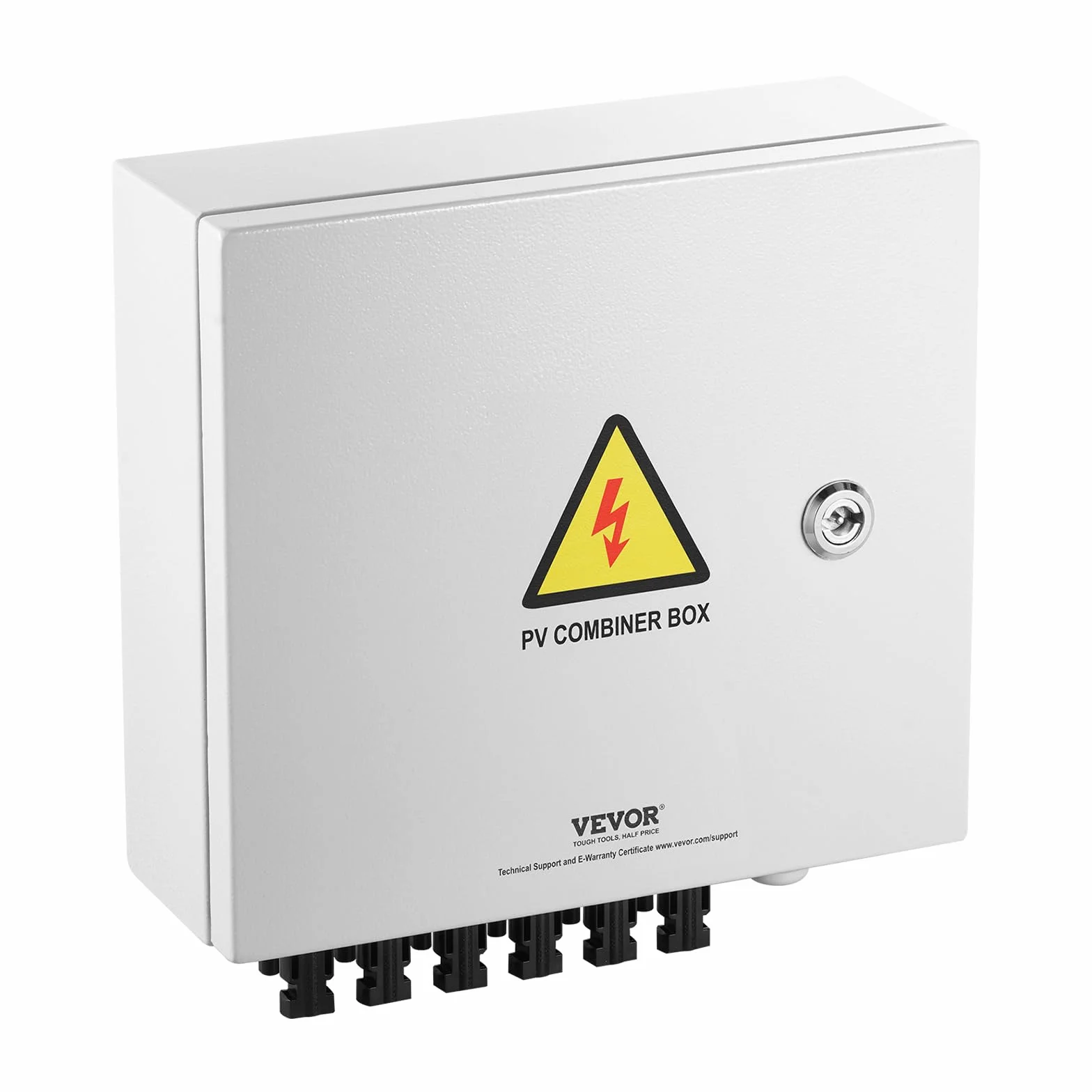 VEVOR Caja Combinadora Fotovoltaica, 6 Cuerdas, Caja Combinadora Solar con Fusible de Corriente Nominal de 15 A Conector Solar, Caja de Acero para Sistema de Panel Solar de Red de Encendido, Apagado