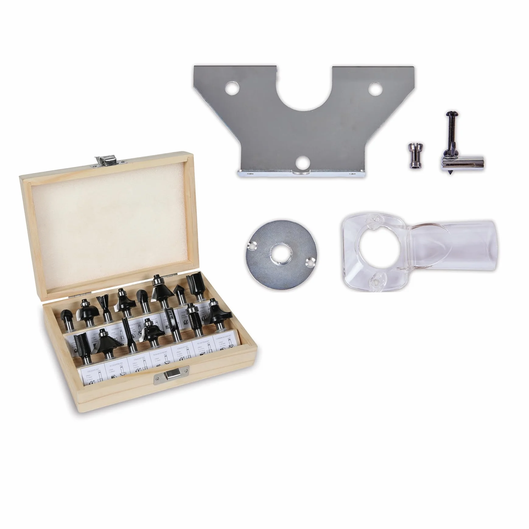 Einhell TC-RO 1155 Kit (1100 W, pinzas de sujeción Ø 6 y 8 mm, variador de velocidad, tope paralelo, adaptador de succión, con accesorios y varias fresas)