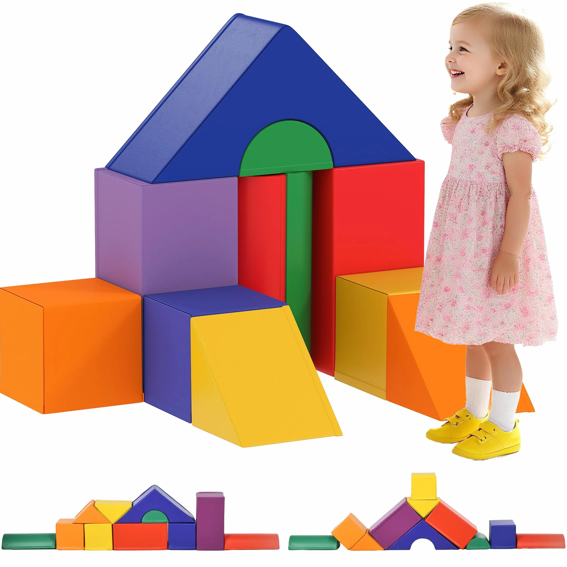 HOMCOM Juego de 11 Bloques de Espuma para Niños Psicomotricidad Infantil Figuras de Construcción Multicolor