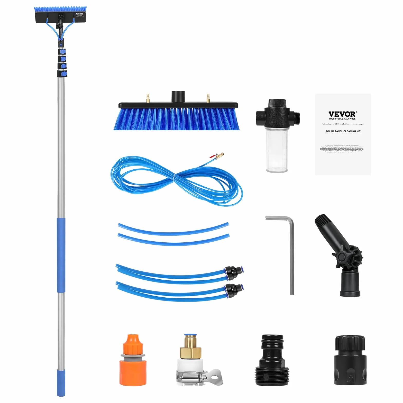 VEVOR Kit de Barra de Alimentación de Agua, Barra de Limpieza de Paneles Solares de 9 m con Mango Extensible, Cabezal de Cepillo Giratorio de 180° y Manguera de 20 m, para el Hogar y Exteriores